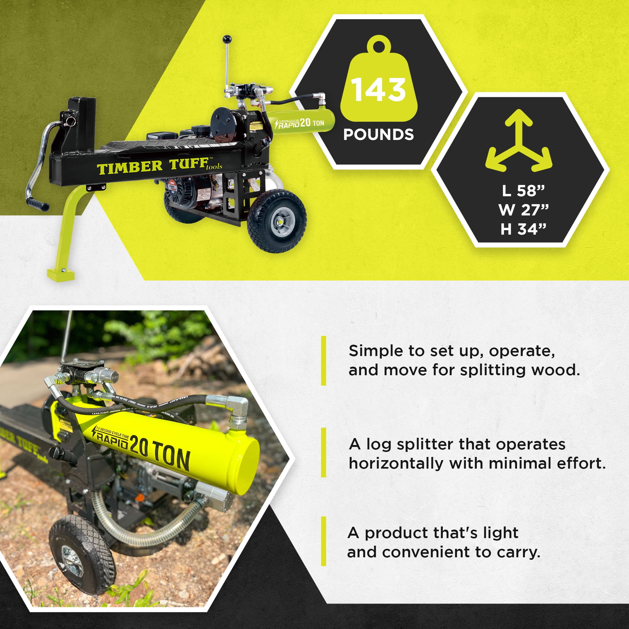 Timber Tuff 20 Ton Gas Powered Log Splitter (Black, 20.5 in) hdhri