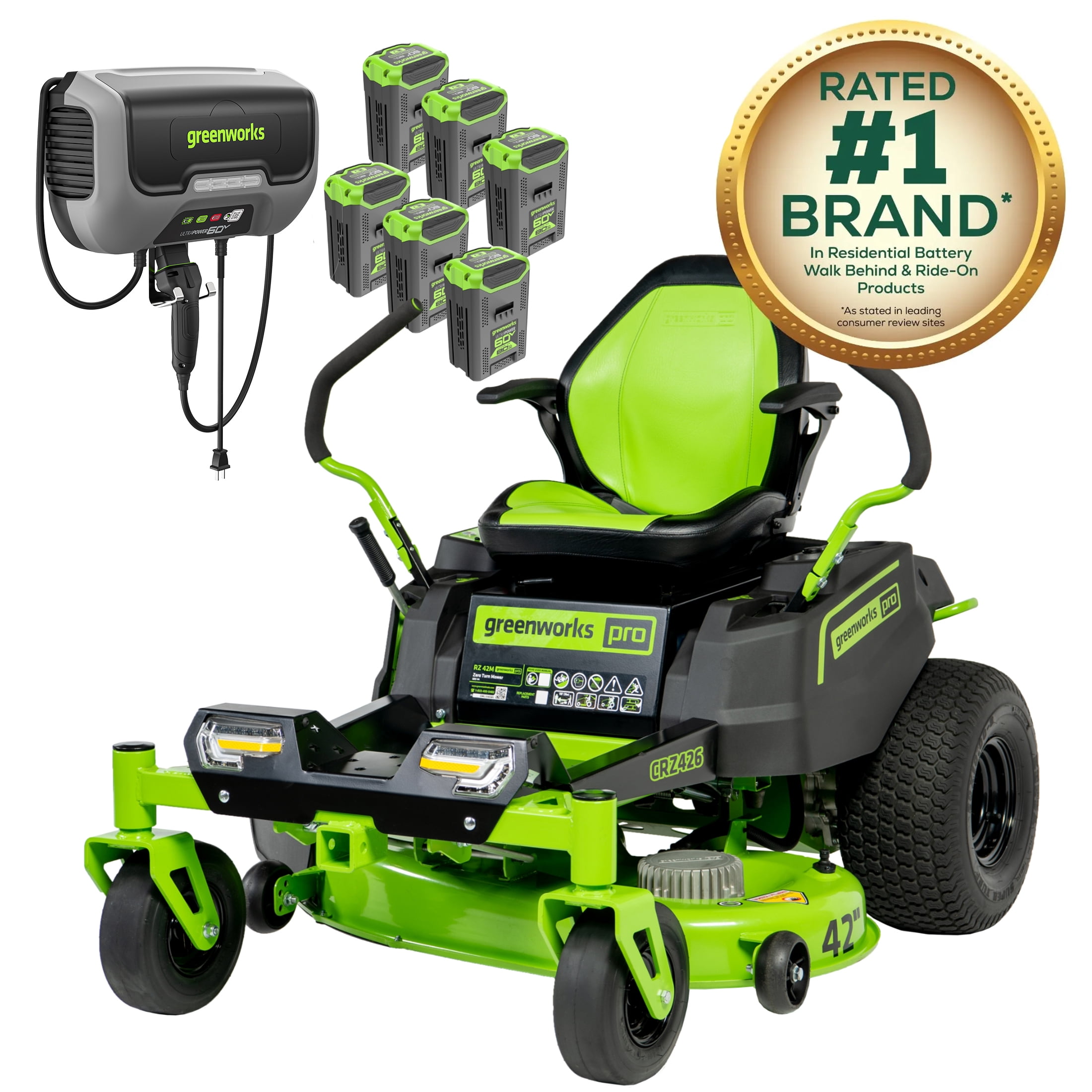 Greenworks 60V 42 in. Cordless Crossover-Z Zero Turn Riding Lawn Mower (6 Batteries, 1 Charger) v0zhx