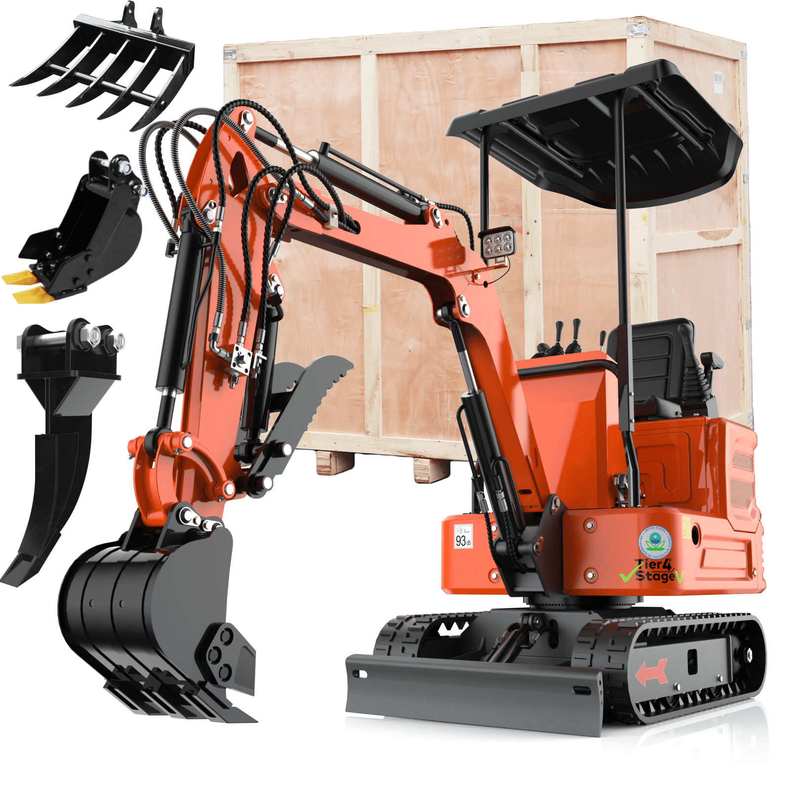 MachPro 1.2 Ton Mini Excavator with 13.5HP Gasoline Engine, Hydraulic Pilot Control, Includes Ripper, Rake, and Bucket (Orange, 1.2 Ton) izxdl