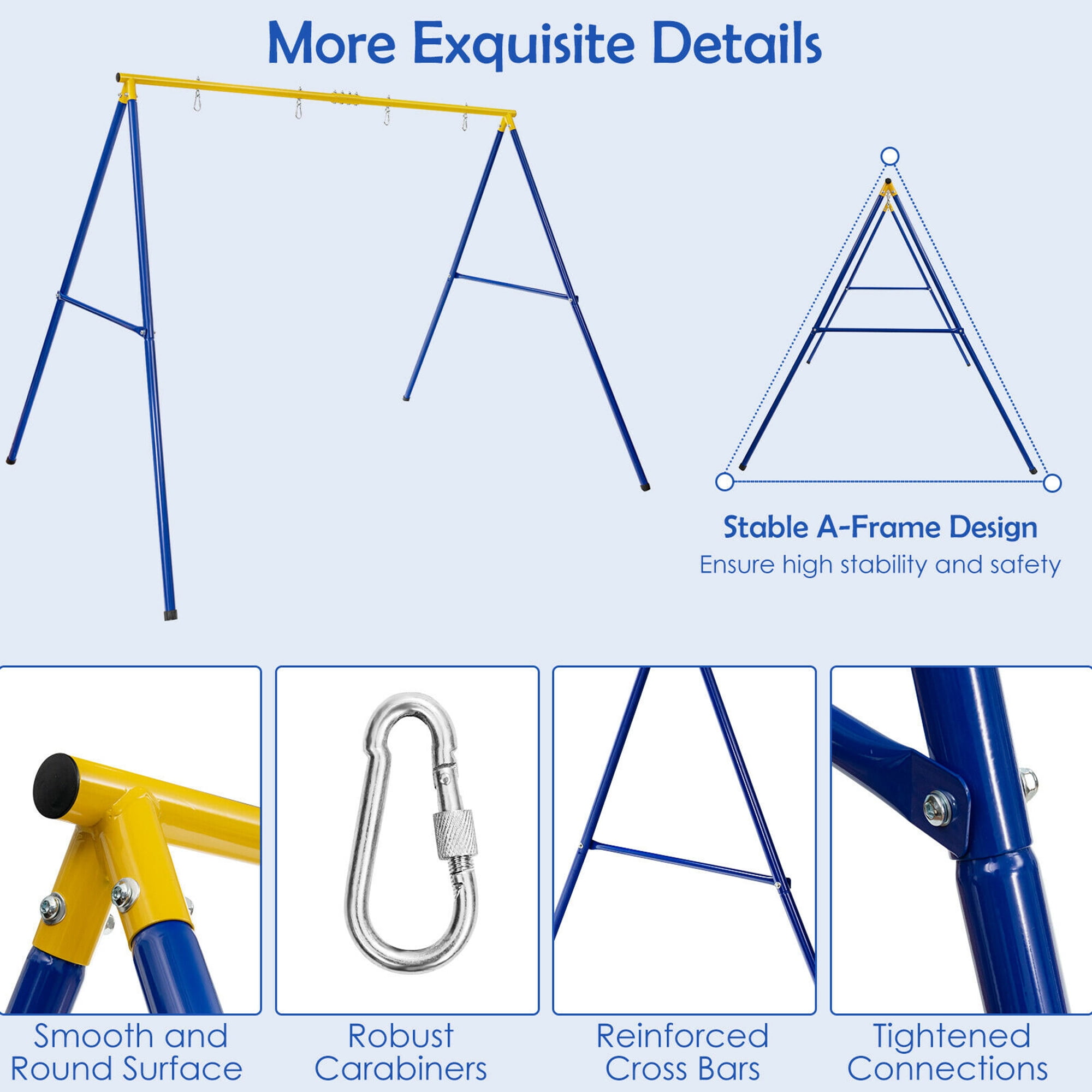 Gymax Heavy-Duty Metal Swing Frame Stand for Kids and Adults (Yellow, 660 lb Capacity) t2alr