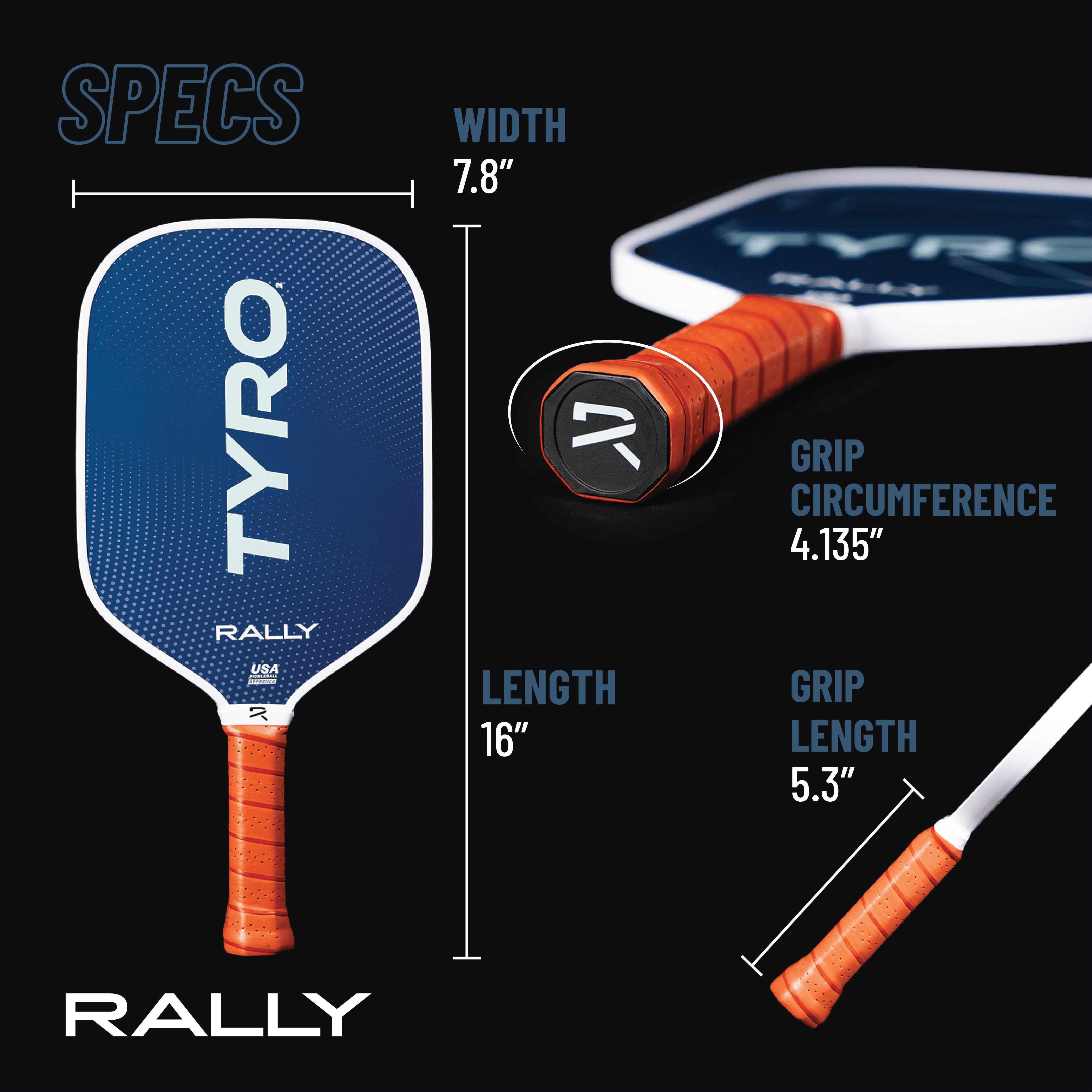 PickleballCentral Rally Tyro 2 Pickleball Paddle (Blue, 7.0-7.5 oz) 377zp