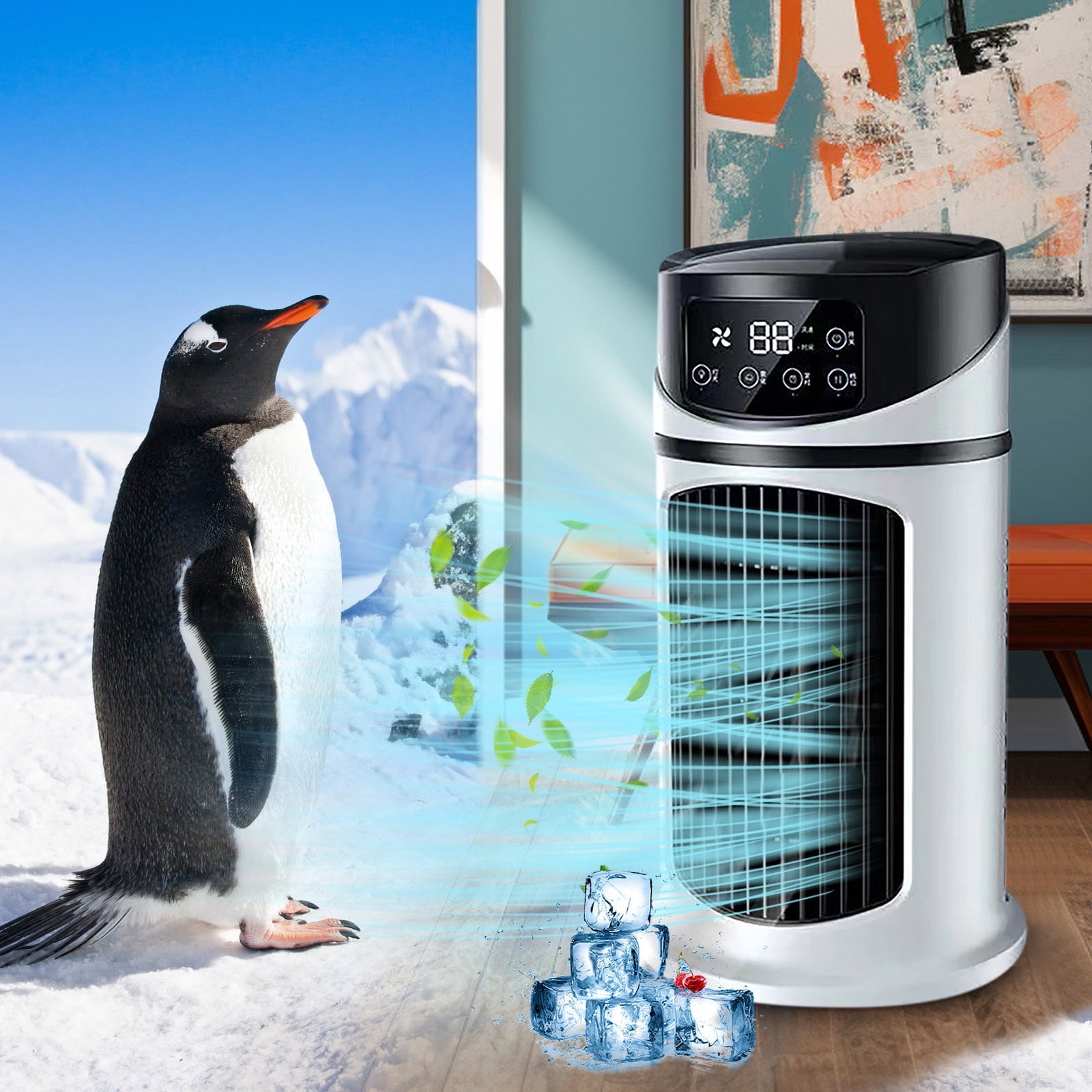 Dofurz Portable Air Conditioner for Bedroom, 5-Speed Desktop Cooling Fan with Ice Lattice (White, 1 Unit) s58z8