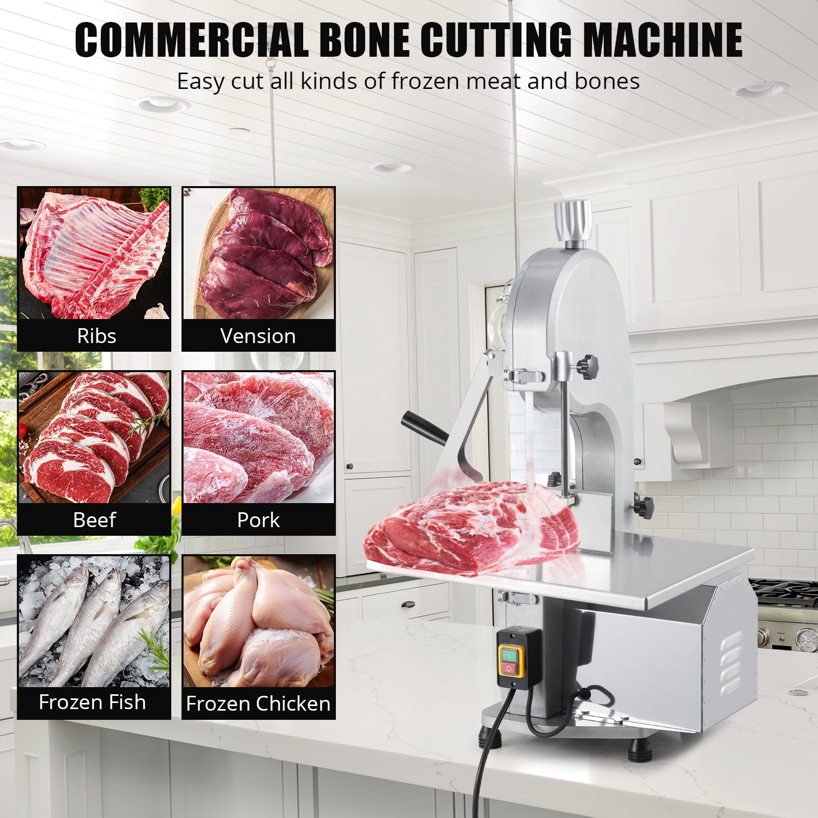 GarveeLife Electric Bone Saw Machine, Commercial Stainless Steel Meat Cutter with 19.3 in x 15 in Table (1500W, 0.16-7.9 in Thickness) cu9ok