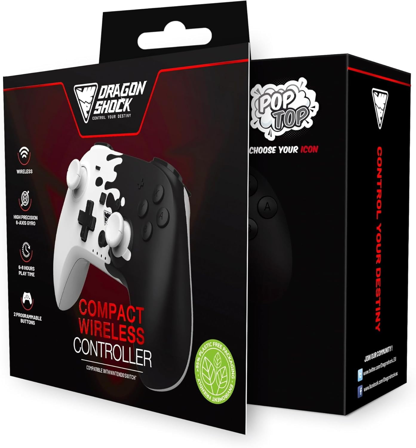 DragonShock PopTop Compact Bluetooth Wireless Controller for Nintendo Switch (Black and White) m4jsa