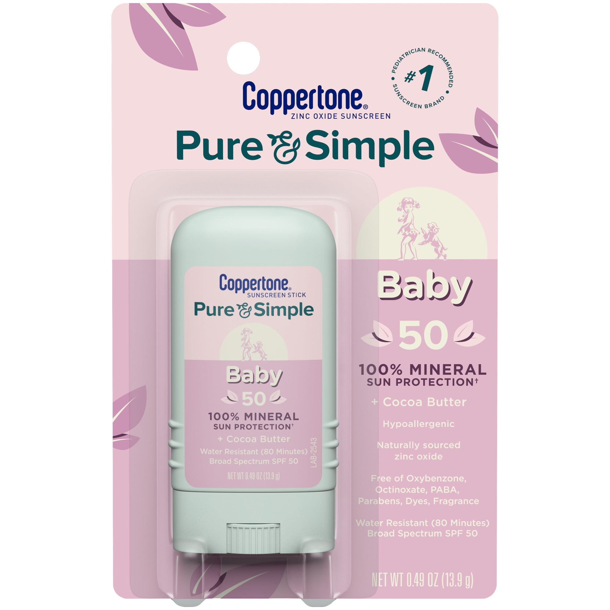 Coppertone Pure and Simple Baby Sunscreen Stick, SPF 50 Broad Spectrum Protection (0.49 oz) sse92
