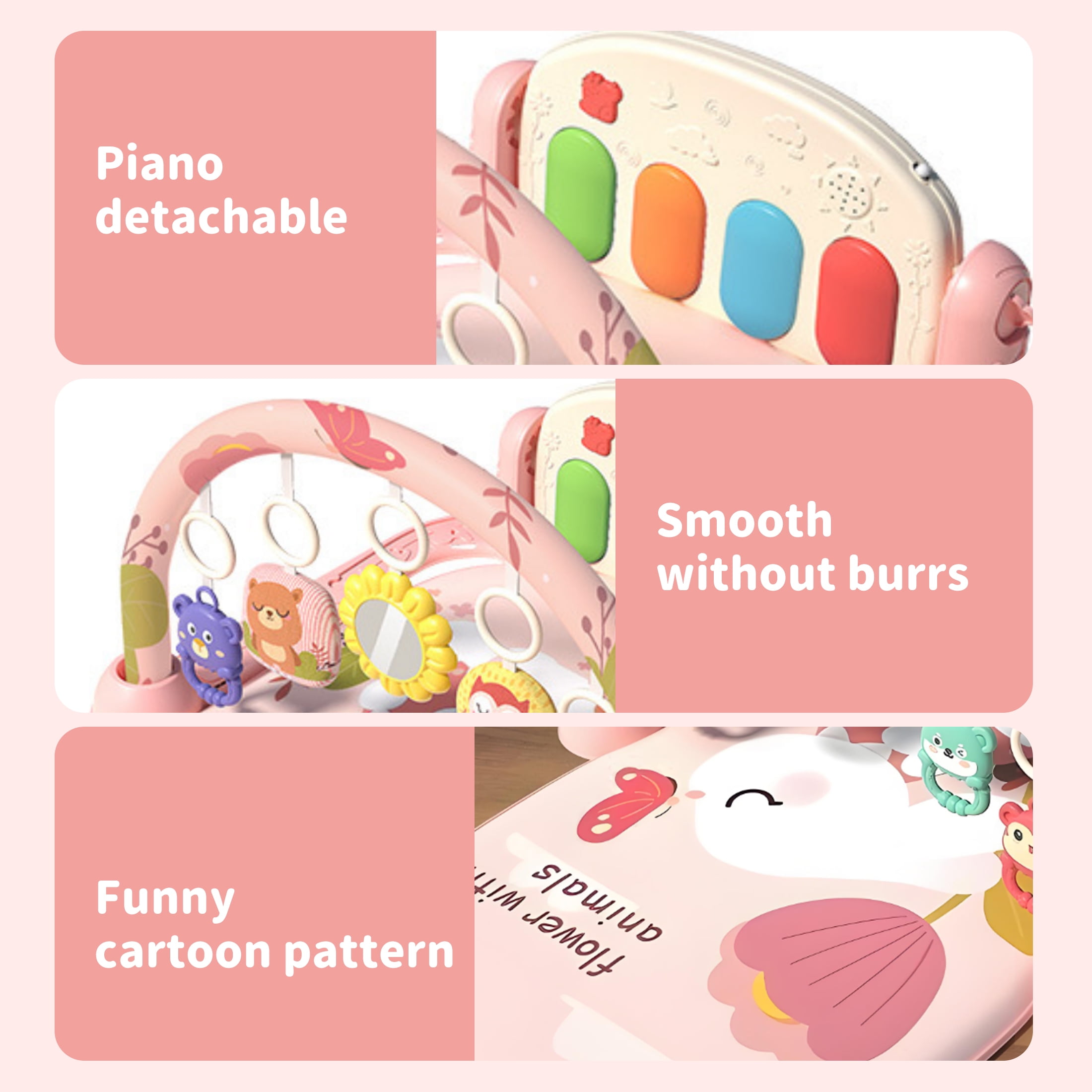 KOPPOP Baby Play Mat with Piano Toys, Tummy Time Activity Gym for Infants (Pink, 30 in x 24 in) vrl15