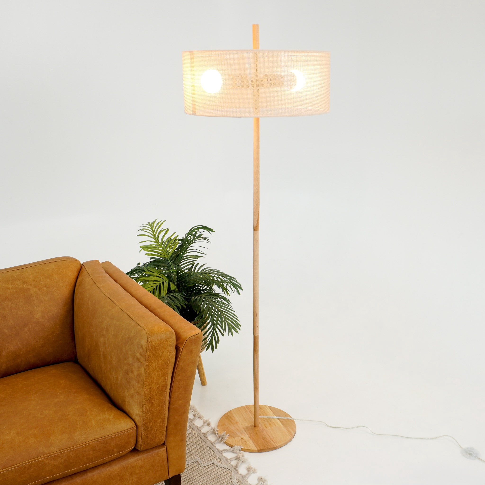 PuppyCheer Lirian Floor Lamp, Modern Oak Wood Standing Light for Living Room and Bedroom (Natural, 60 in) q11ap