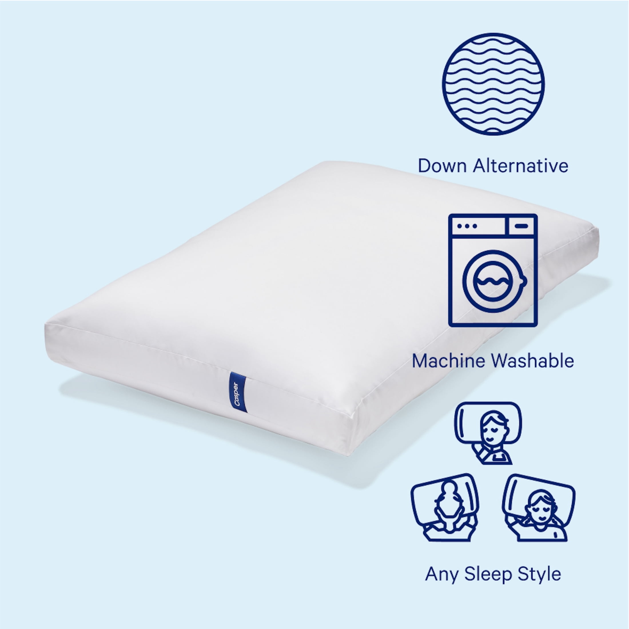 Casper Sleep Essential Pillow, Breathable Down Alternative Support (White, Standard) 4yk5k