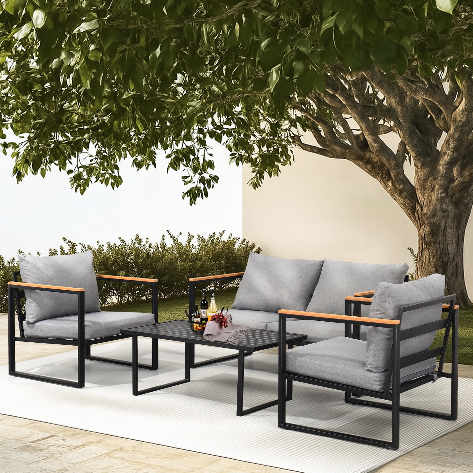 Zimtown 4-Piece Outdoor Patio Conversation Set, Weather-Resistant Metal Furniture with Cushions (Gray, 4-Piece) 418ih