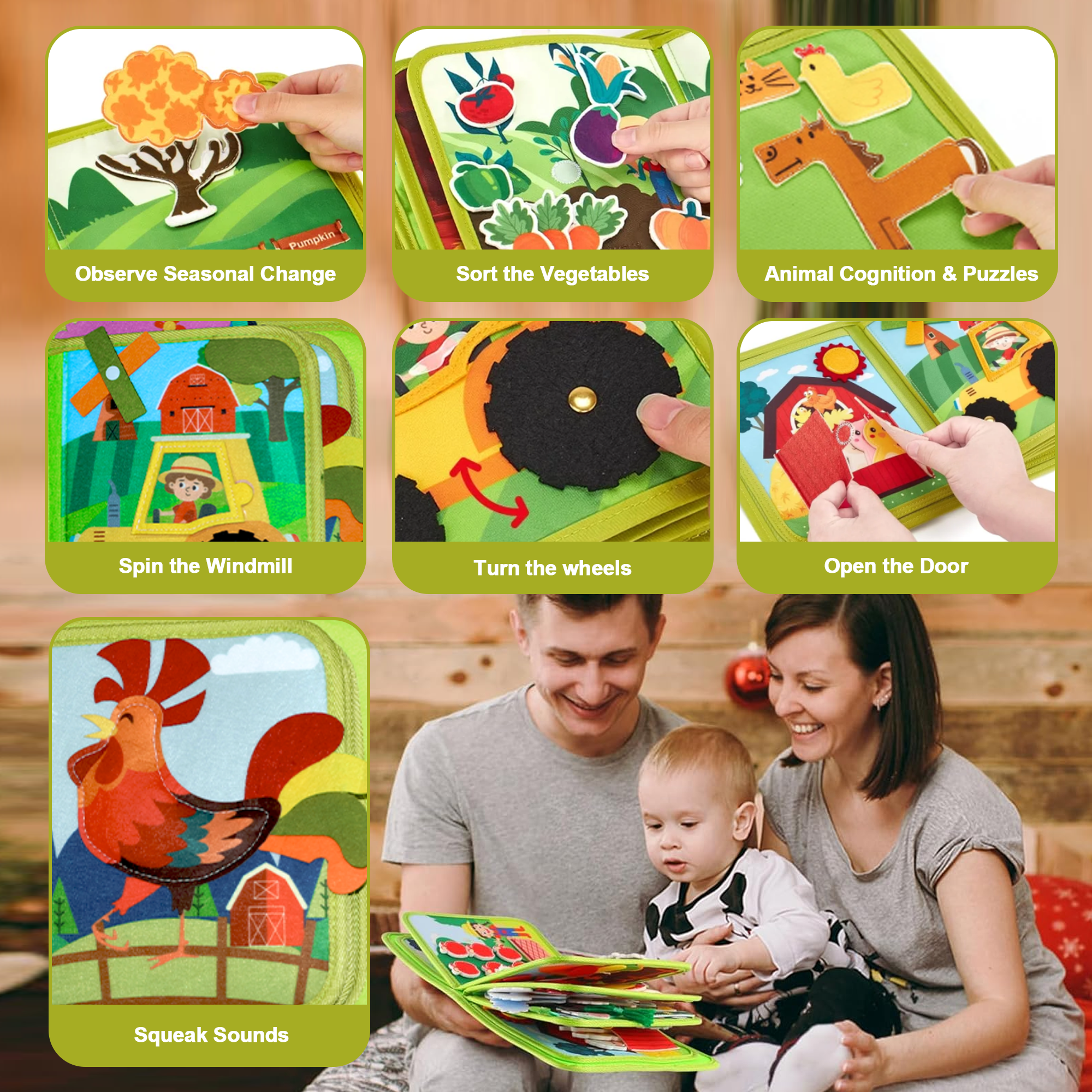 BIGODY Montessori Busy Book and Sensory Activity Board for Toddler Fine Motor Skill Development (8x10 in) kpeaz
