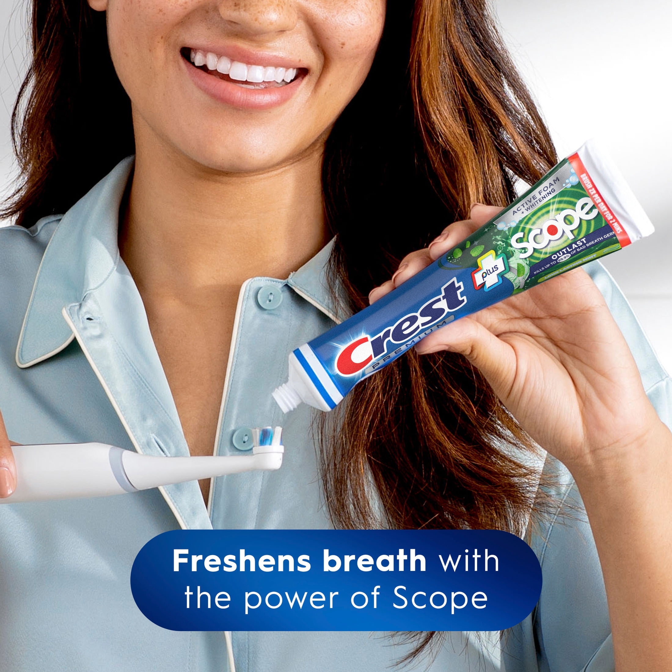 Crest Premium Plus Scope Outlast Fluoride Toothpaste, Mint, Cavity Protection & Whitening (3 Pack, 5.2 oz) lth6g