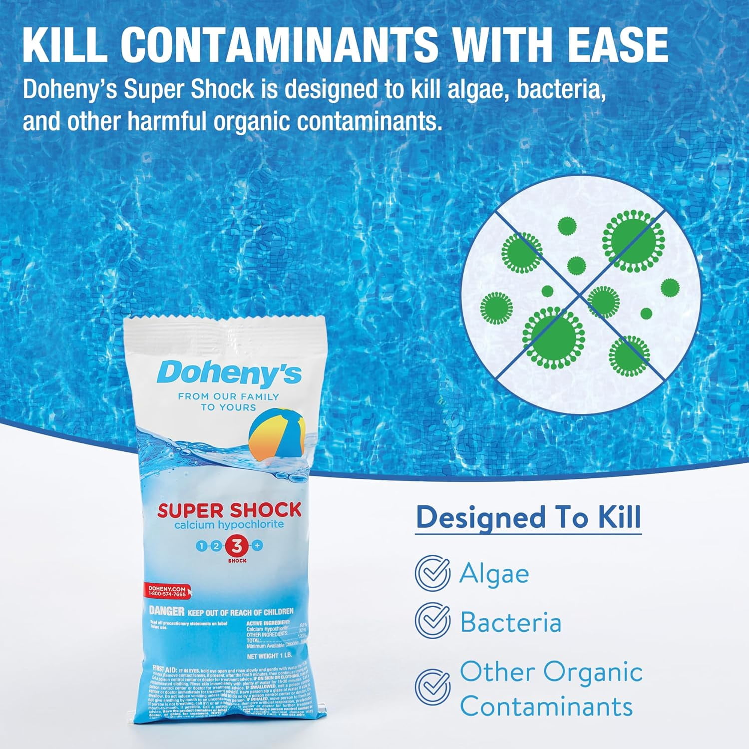Doheny's 68% Cal-Hypo Pool Shock, Fast-Dissolving Granular Chlorine (White, 24 lb Pack) yp63d