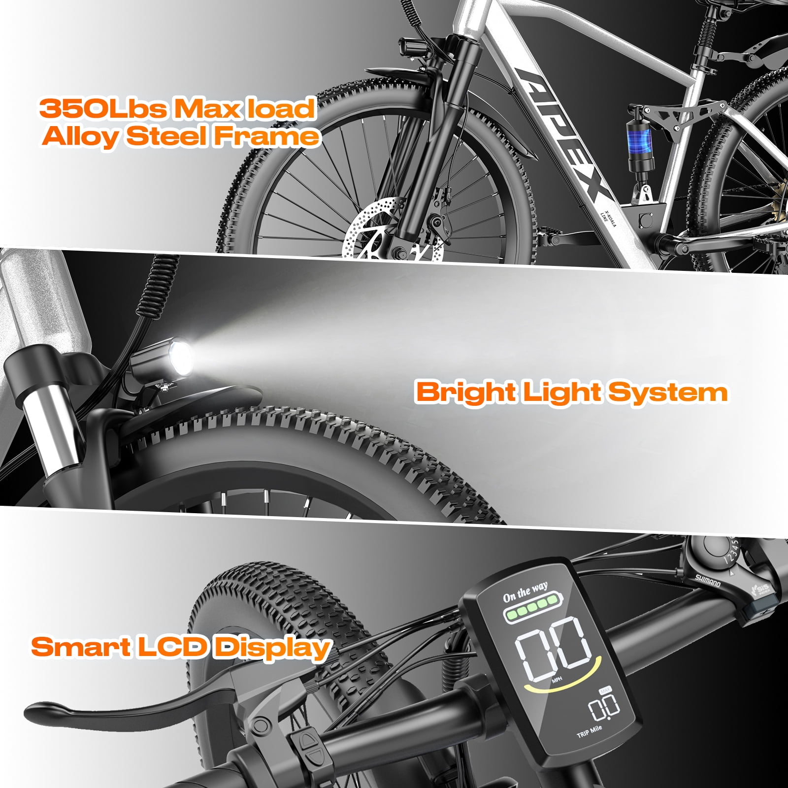 X-Koala 26 in Electric Mountain Bike, 1200W Motor, 25 MPH, 48V Battery, UL 2849 Certified, 7-Speed Ebike with Saddle Suspension (26 in) k4f3w
