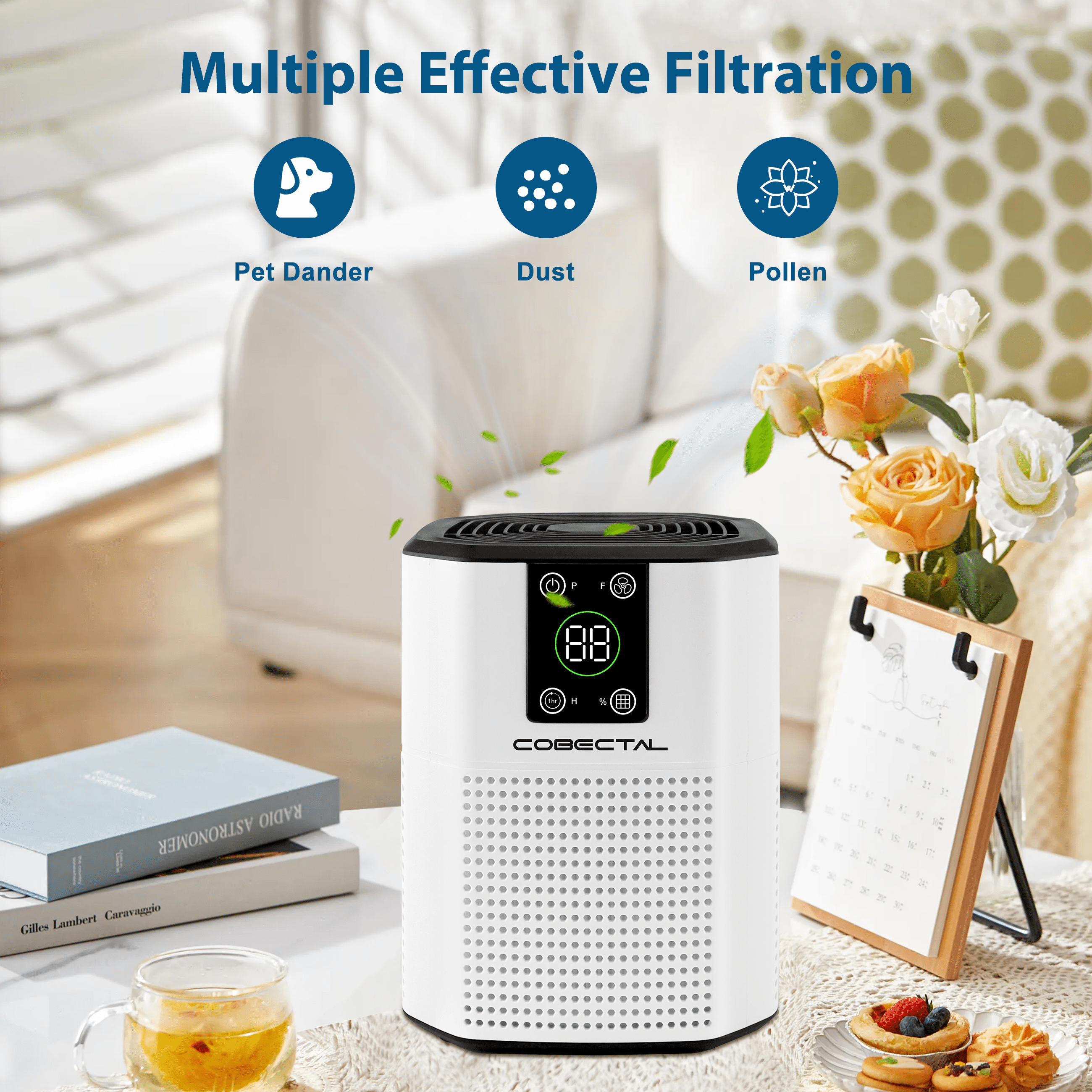 Cobectal HEPA Air Purifier for Home Bedroom with H13 True HEPA Filter (White, 215 Sq. Ft) 785px