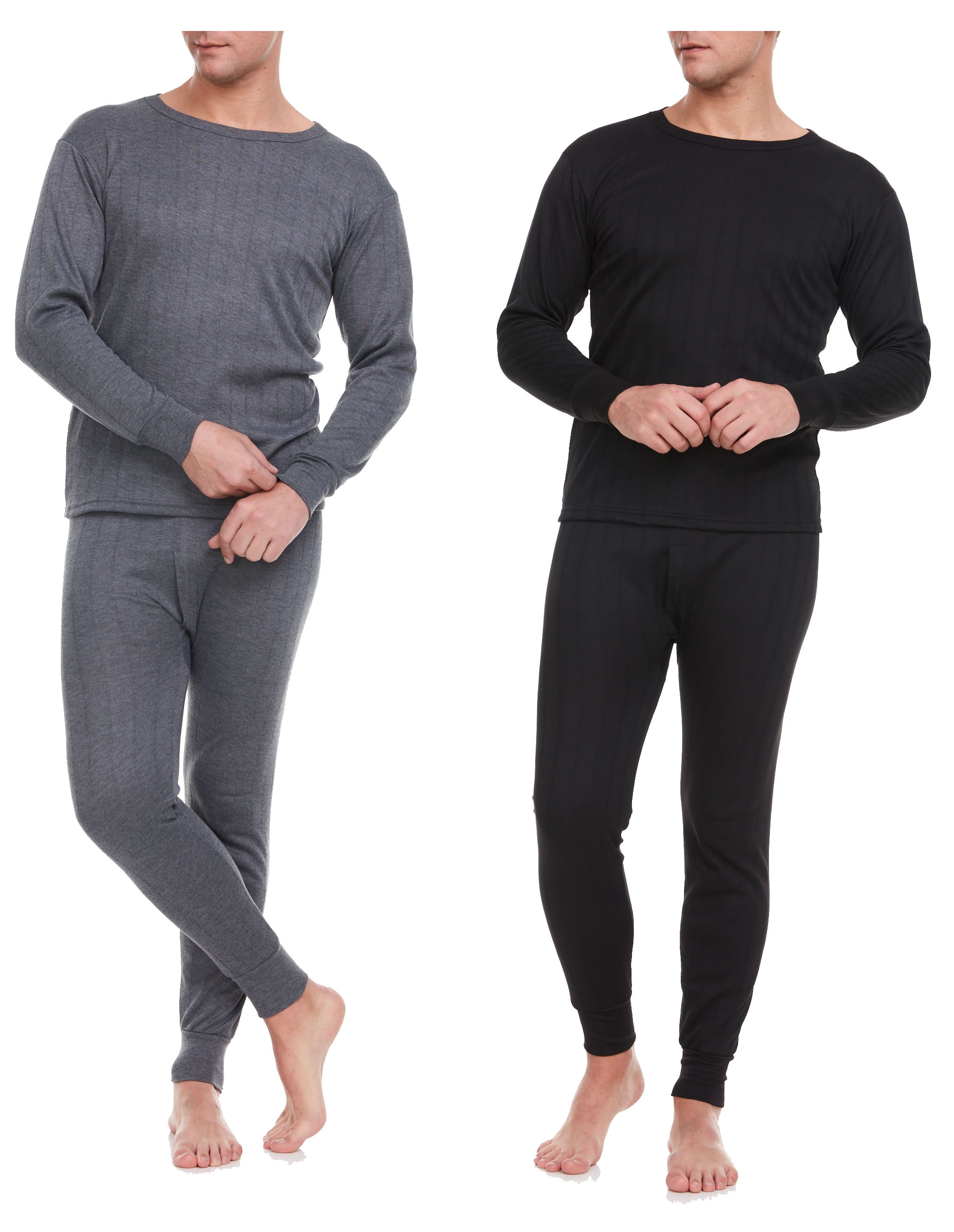 iBerryNY Men Thermal Winter Underwear Long Johns Fleece Base Layer Set (Black/Dark Gray, Large, 2 Pairs) 6bl0j