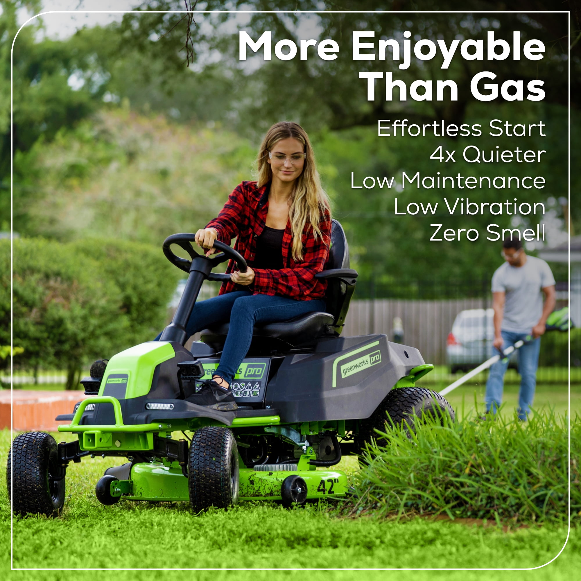 Greenworks 60V 42-in Cordless Electric Riding Lawn Mower with (6) 8.0Ah Batteries and (3) Dual Port Turbo Chargers sksom