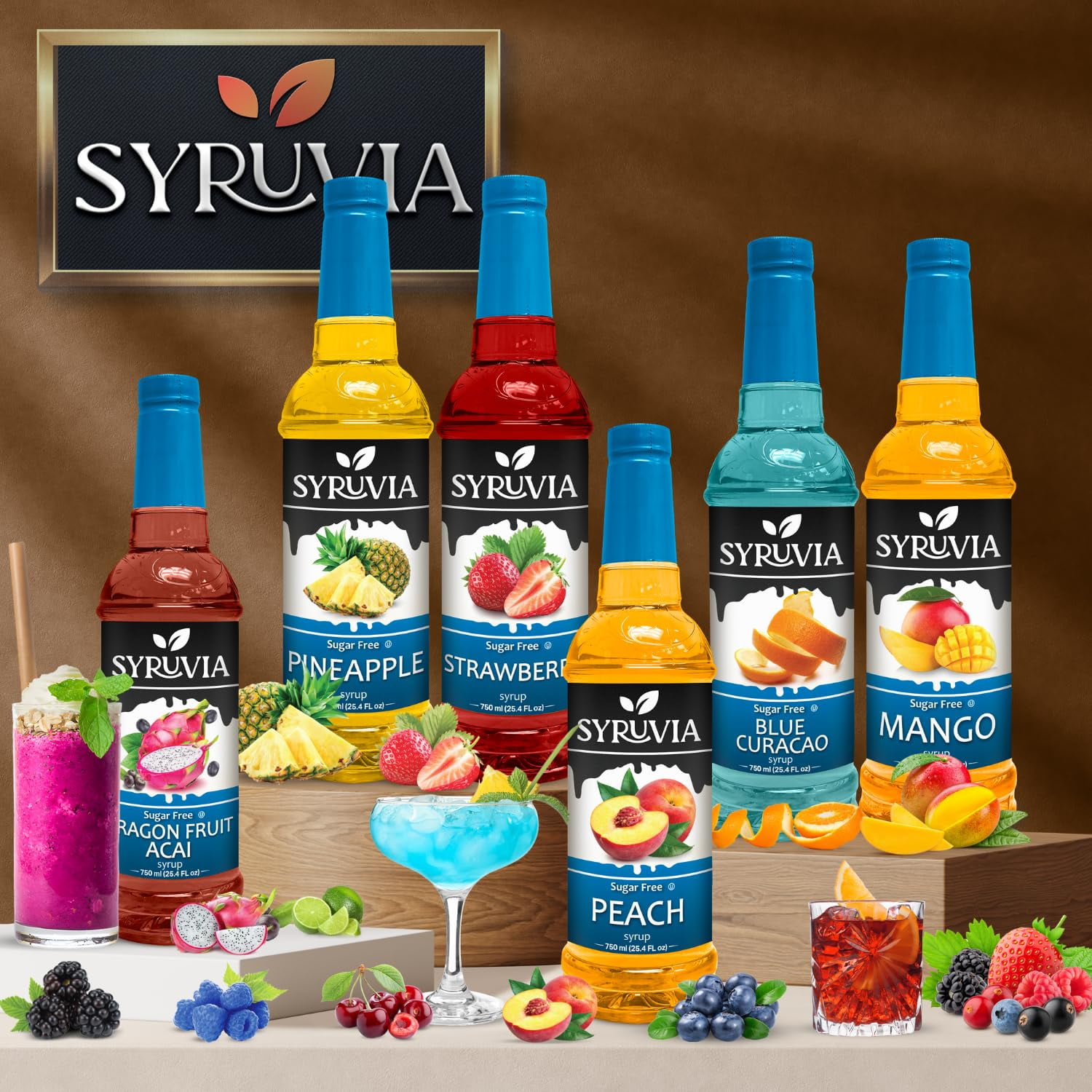 Syruvia Sugar Free Blueberry Coffee Syrup, Zero Calorie Flavoring for Lattes, Shakes, and Desserts (Blueberry, 25.4 fl oz) 3bbqk