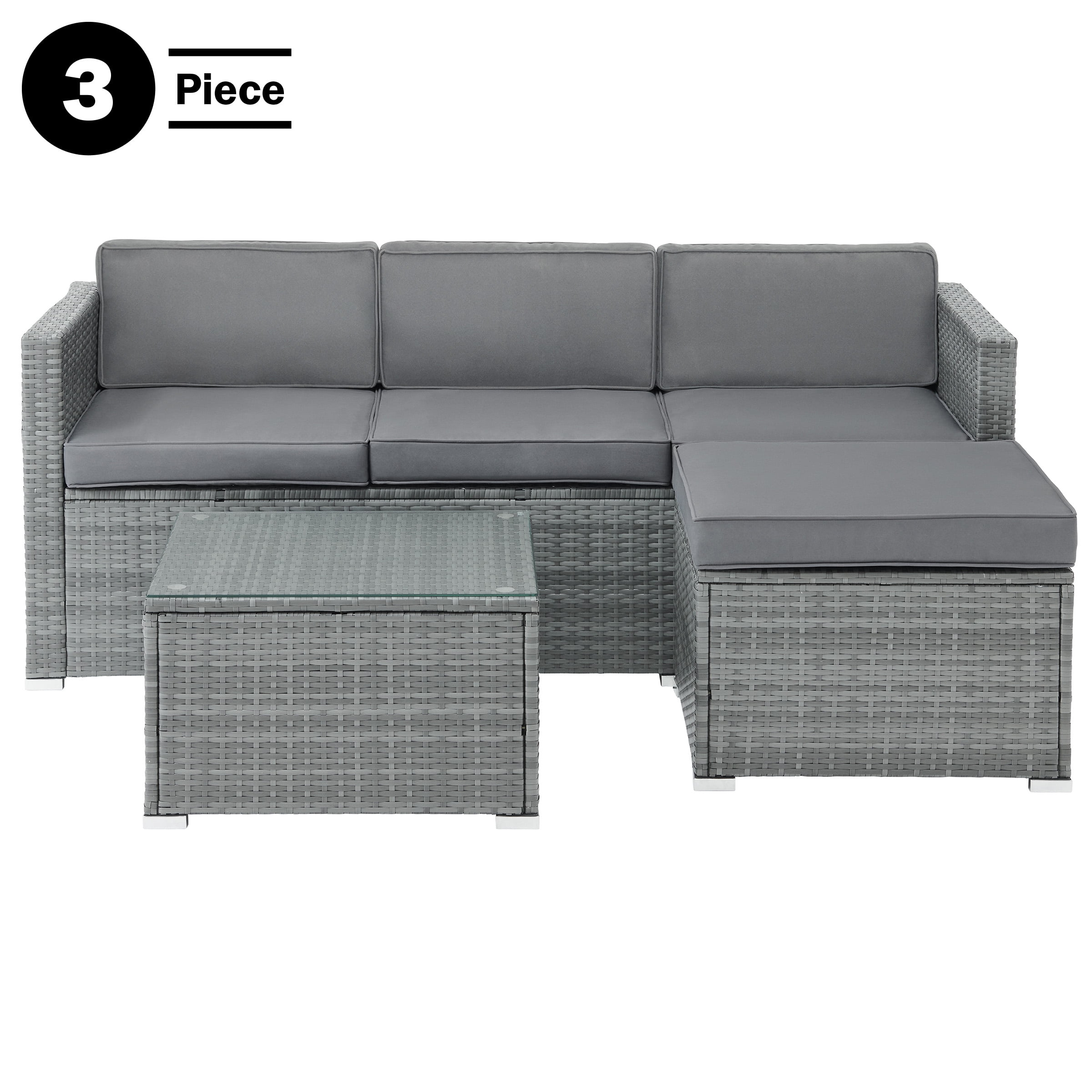 Lavish Home 3-Piece Cushioned Rattan Sectional Sofa Outdoor Patio Furniture Set (Gray, 70.25 in x 27 in x 25.75 in) o1hi6