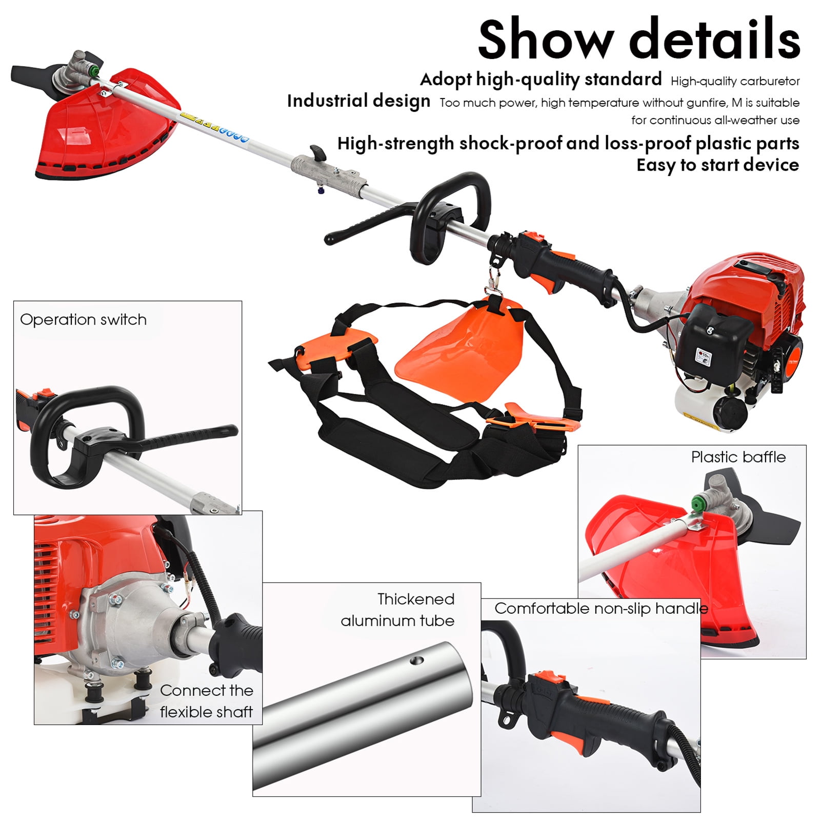 JNXYL 52cc Gas Powered 5-in-1 Multi-Tool Trimmer and Brush Cutter (Red, 1 Unit) d9g4g