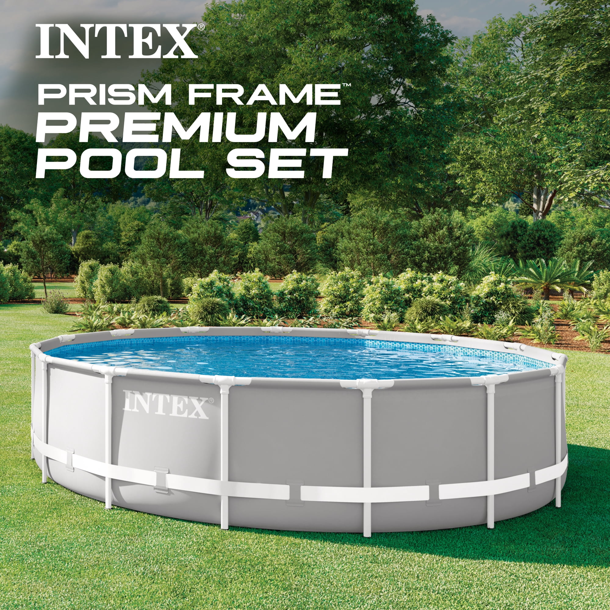 Intex Prism Frame Premium Above Ground Swimming Pool Set (Gray, 18 ft x 48 in) 2zqob