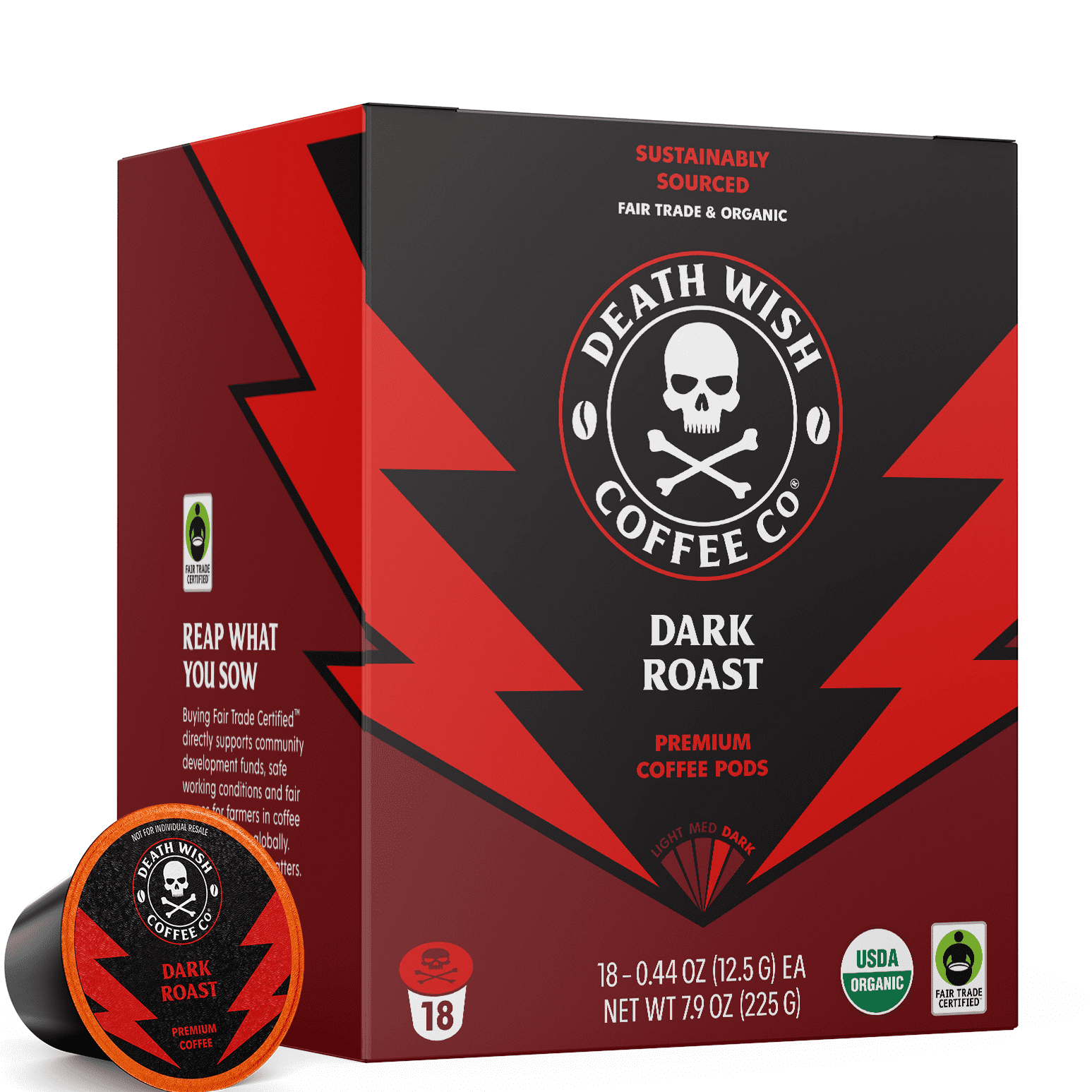 Death Wish Coffee Organic Dark Roast Single-Serve Coffee Pods (4 Pack, 72 Count) 988mn