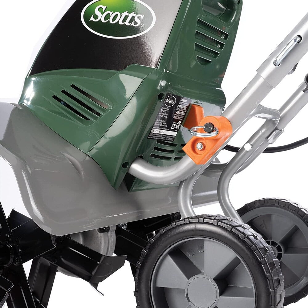 Scotts Electric Garden Tiller and Cultivator, 14 Amp Motor, Adjustable 11-inch to 20-inch Tilling Width (Green, 20 in) ecv51