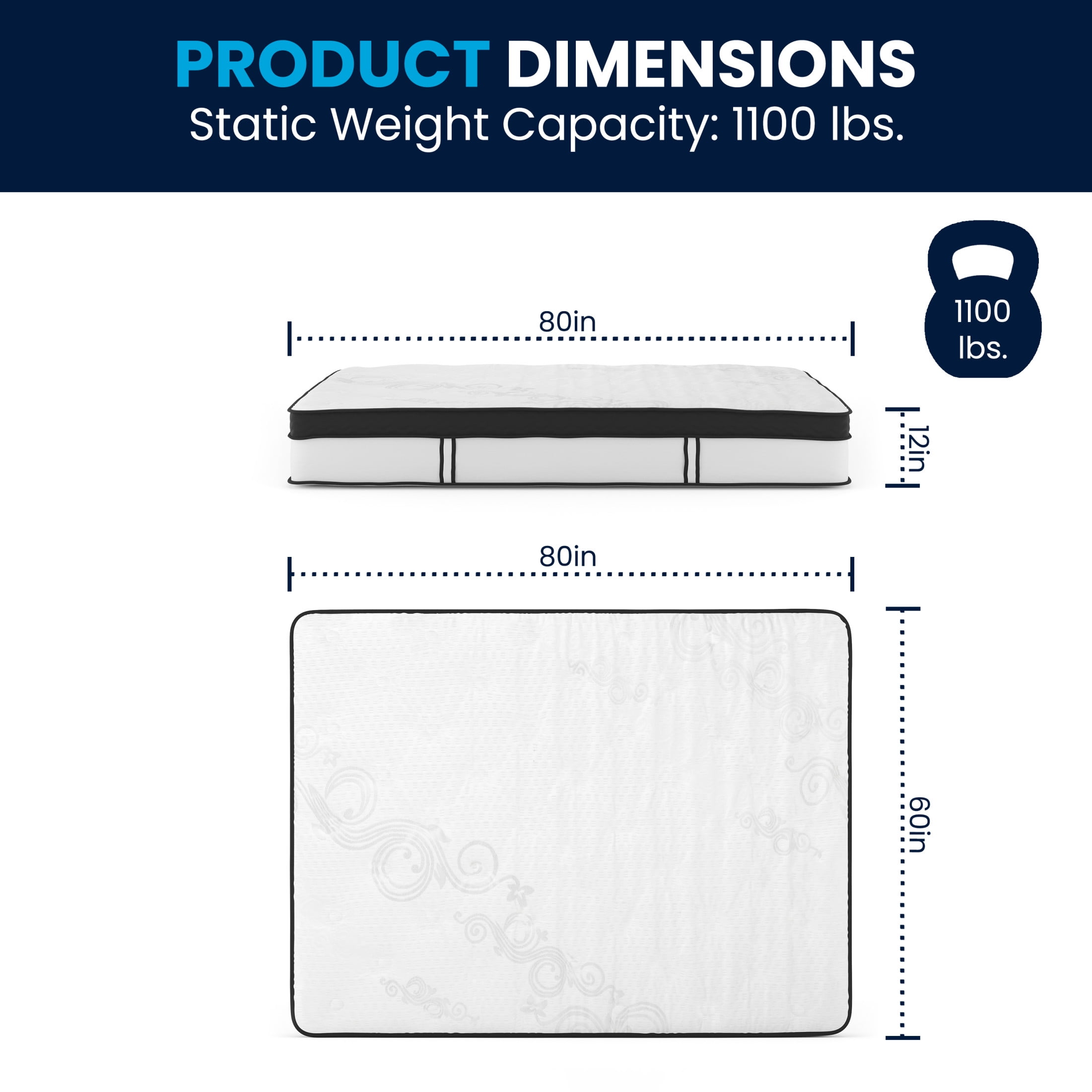 Merrick Lane Hybrid Mattress with Pocket Spring and Memory Foam (Queen, 60 in x 80 in x 12 in) 3k7i1