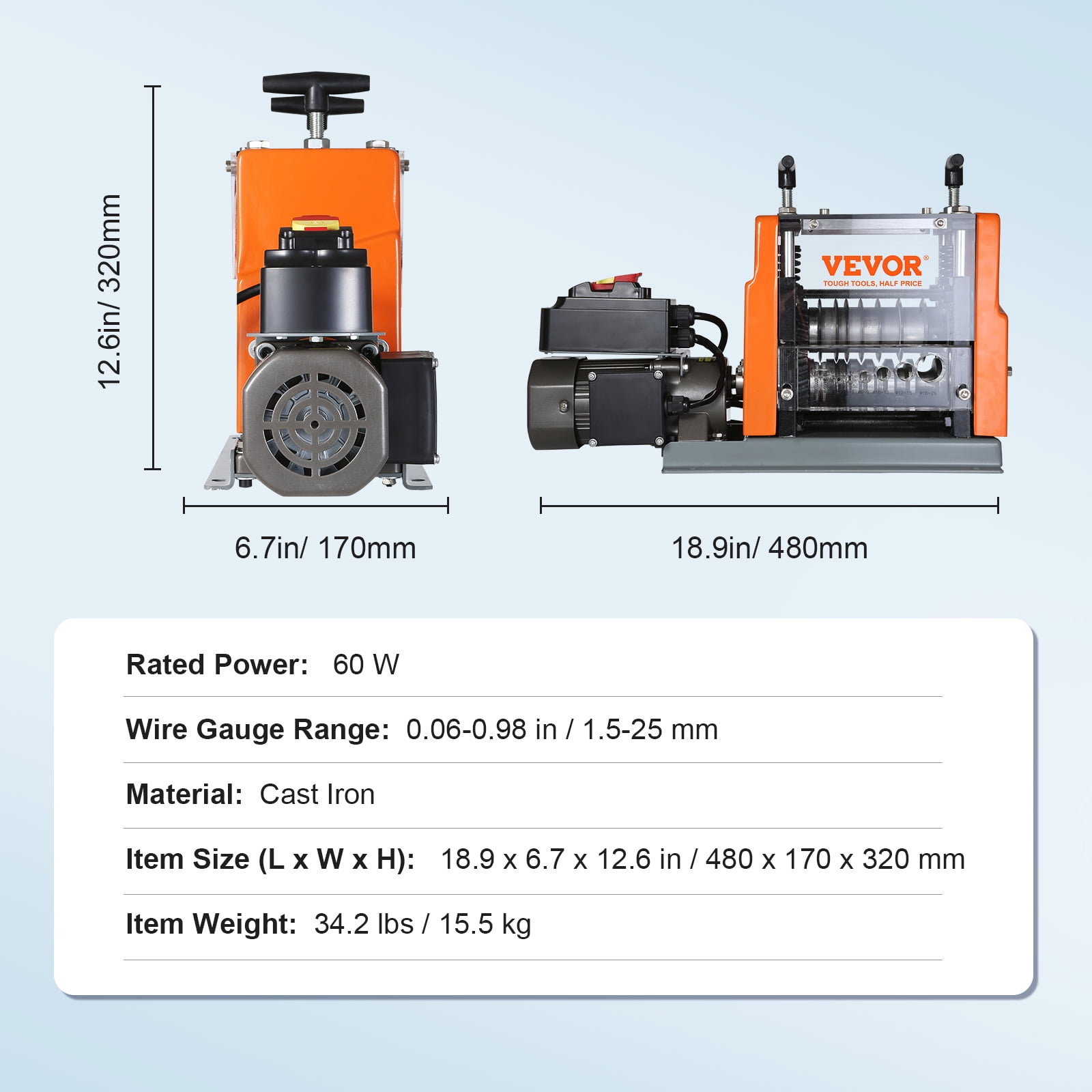 VEVOR Electric Wire Stripping Machine, Motorized Copper Cable Stripper with 7 Channels for Recycling (0.06 in - 0.98 in) ezse4 - Image 7
