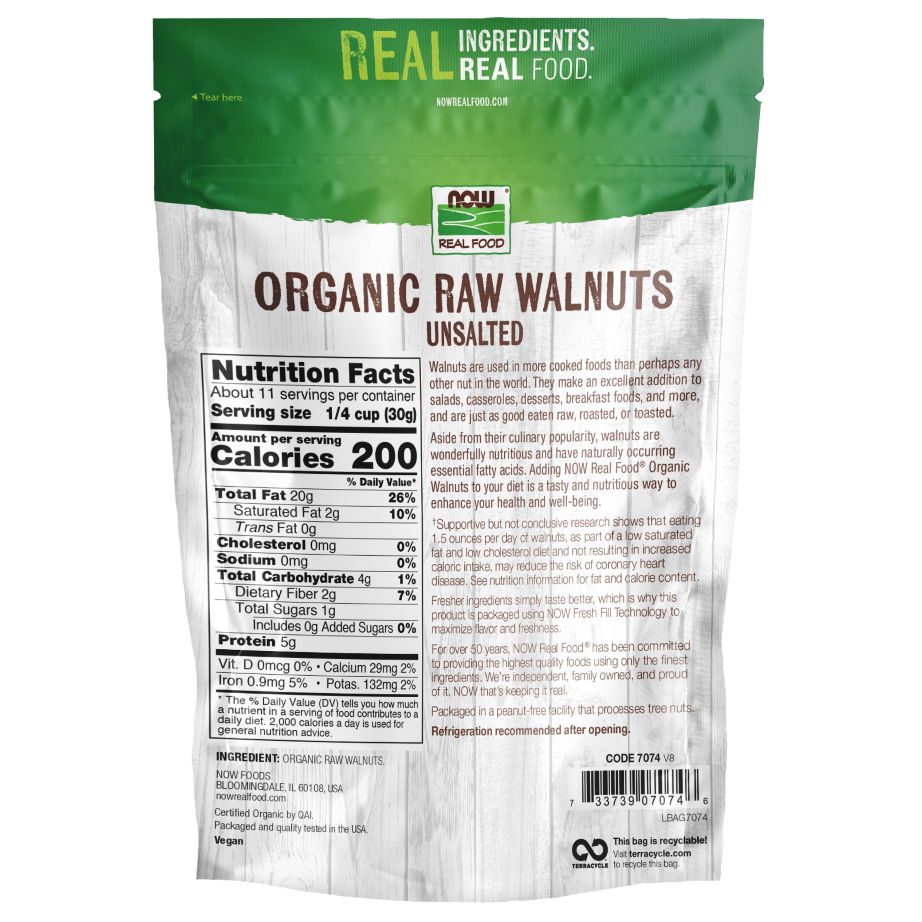 NOW Foods Certified Organic Raw Walnuts, Unsalted Halves and Pieces (12 oz) go9t0