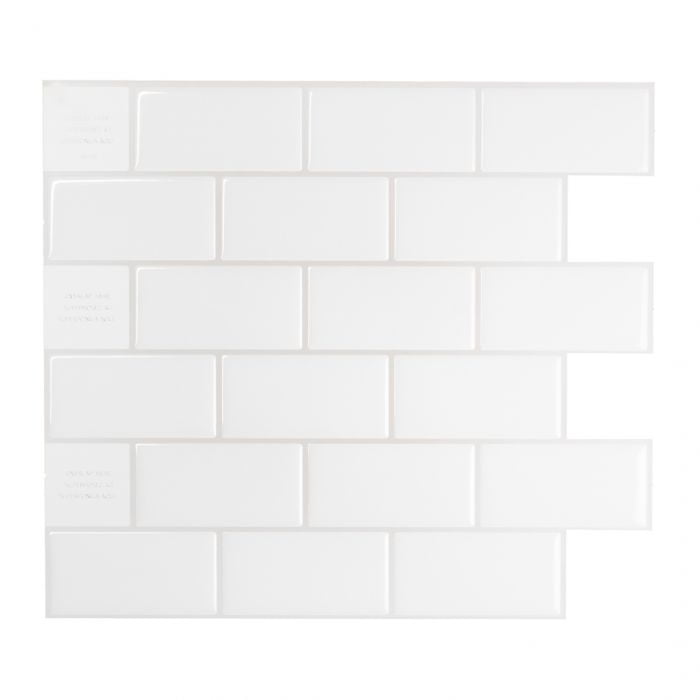 Smart Tiles Peel and Stick Backsplash Adhesive Wall Tiles (Subway White, 10 Pack, 10.95 in x 9.7 in) gz00c