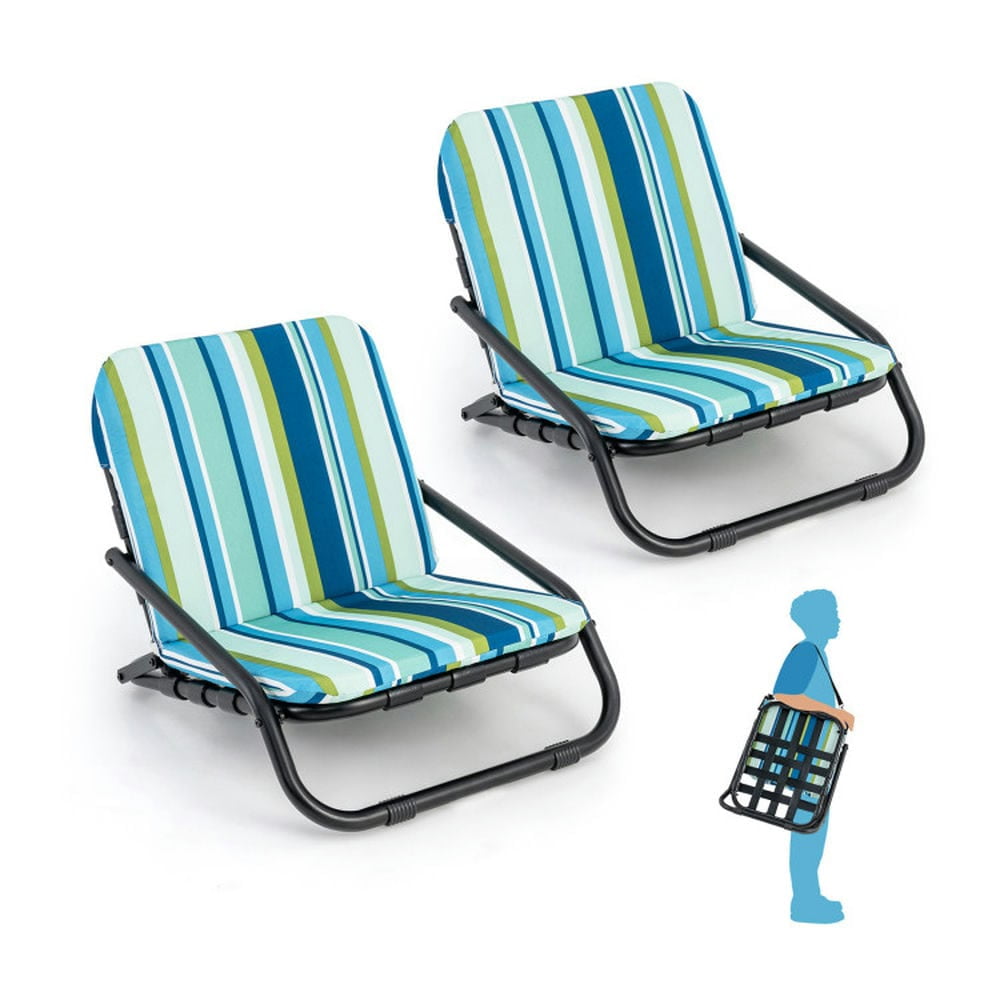 Yardi Yard 2-Pack Low Folding Beach Chairs, Portable Outdoor Camping Chairs with Cushioned Seat (Blue, 6.5 lb) f8900