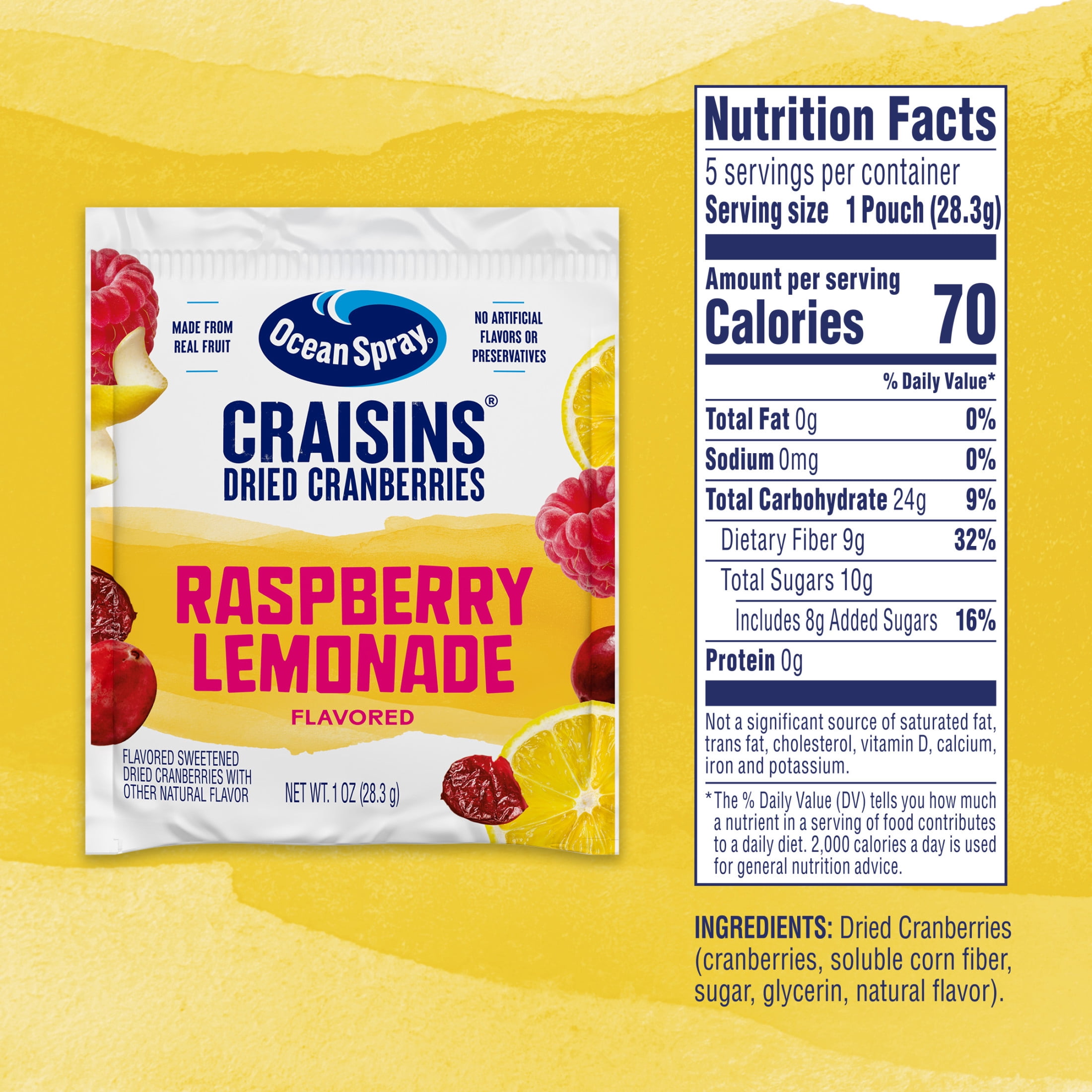 Ocean Spray Craisins Dried Cranberries, Raspberry Lemonade Flavored Fruit Snacks (5 oz, 5-Count) zq0hx