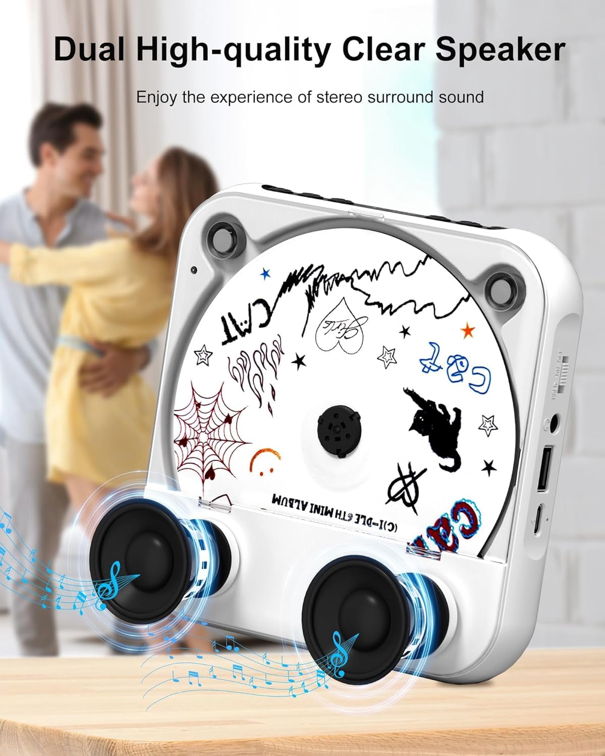 otnbgsr Portable CD Player with Bluetooth Dual Speakers Rechargeable Music Player (Green, 1 Pack) ccnm6