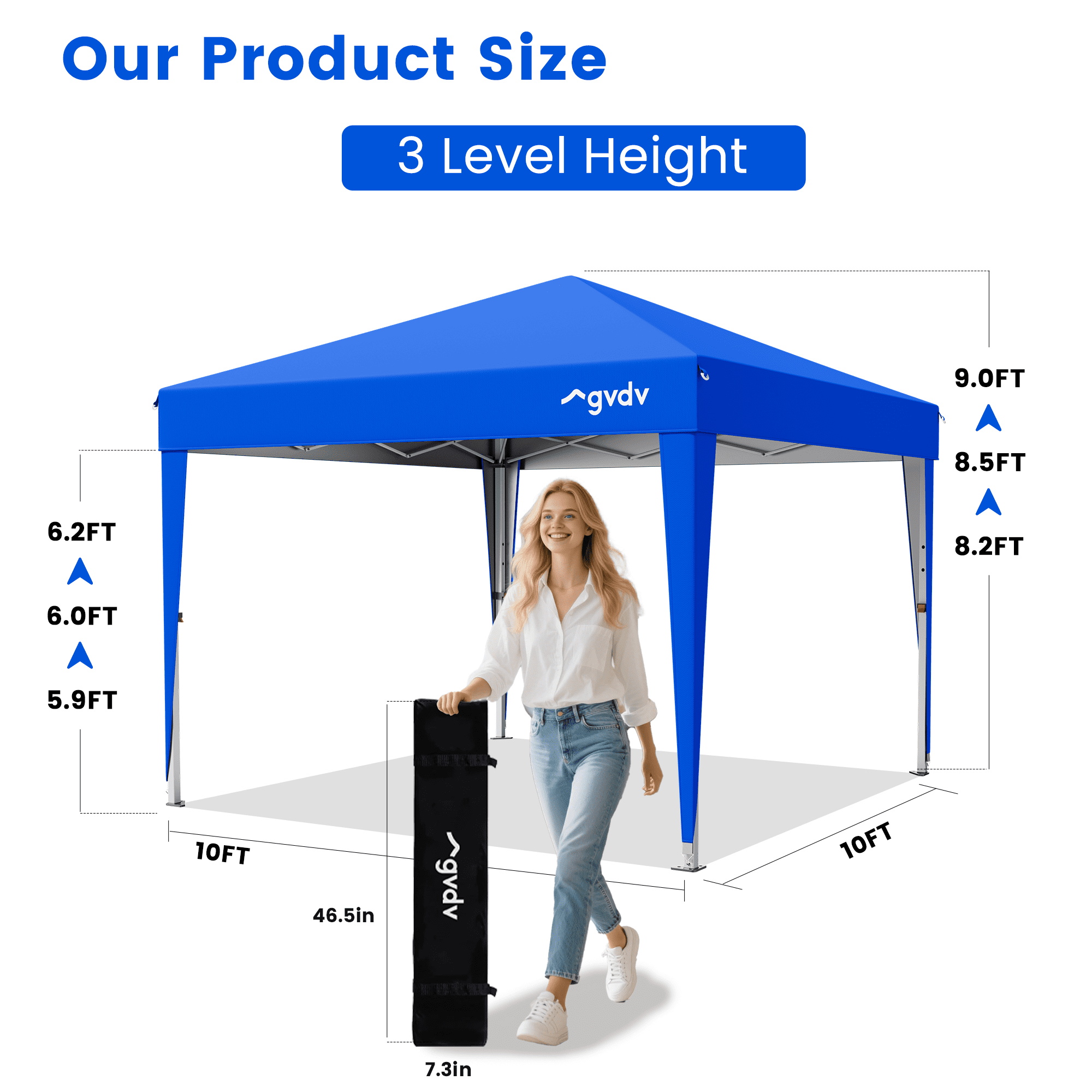 GVDV Instant Pop-up Canopy Tent, Commercial Grade Outdoor Shade Shelter (Blue, 10 ft x 10 ft) xzk2h
