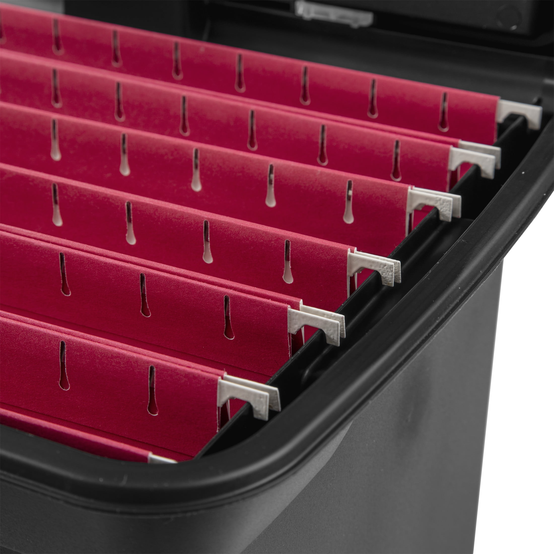 Sterilite Portable File Box, Letter-Size Plastic Storage Organizer with Handle and Divided Lid (Black, 15 in x 10.875 in x 11.5 in) ch8xf