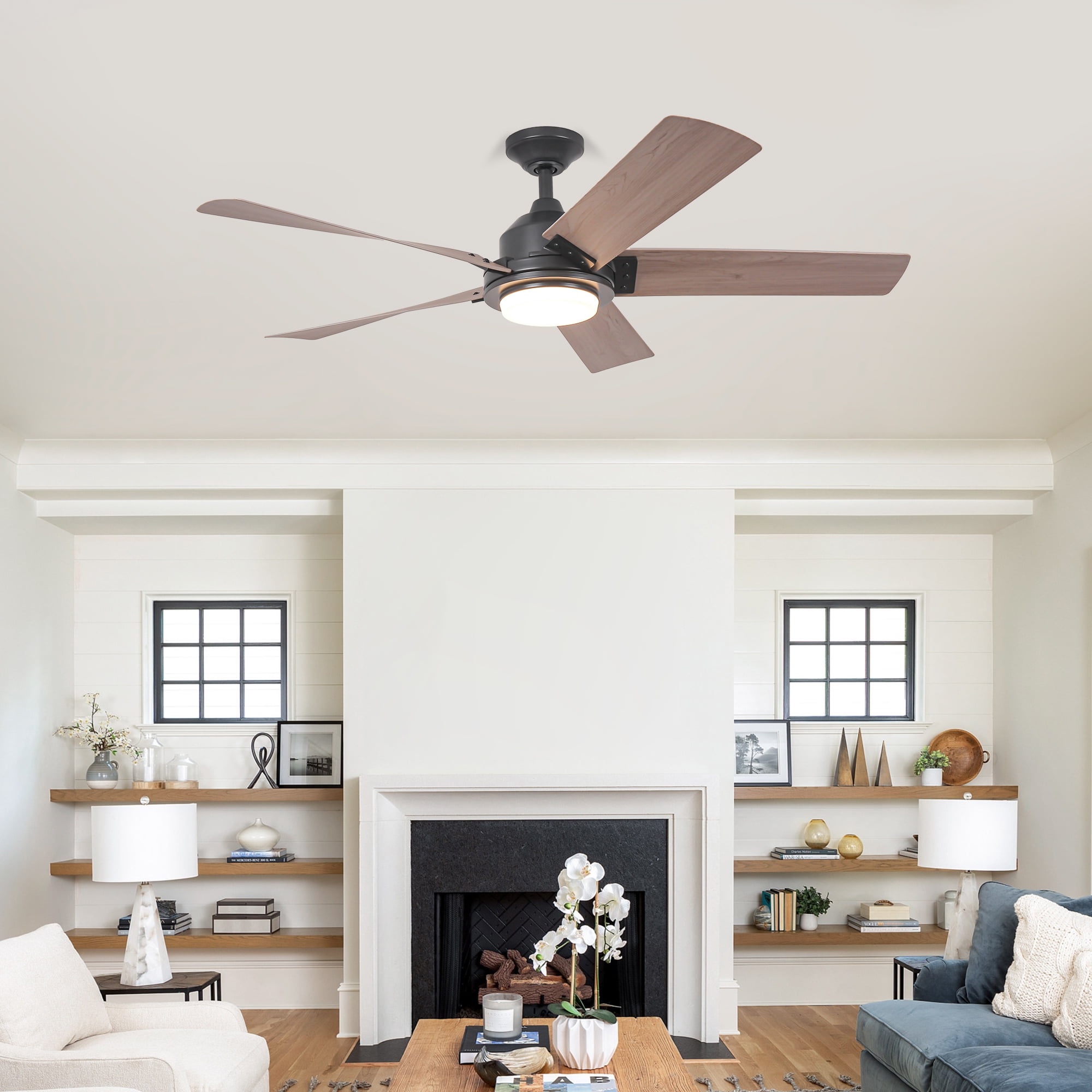 Parrot Uncle Farmhouse 52 in LED Ceiling Fan with Remote Control (Black, 52 in) 3nx14