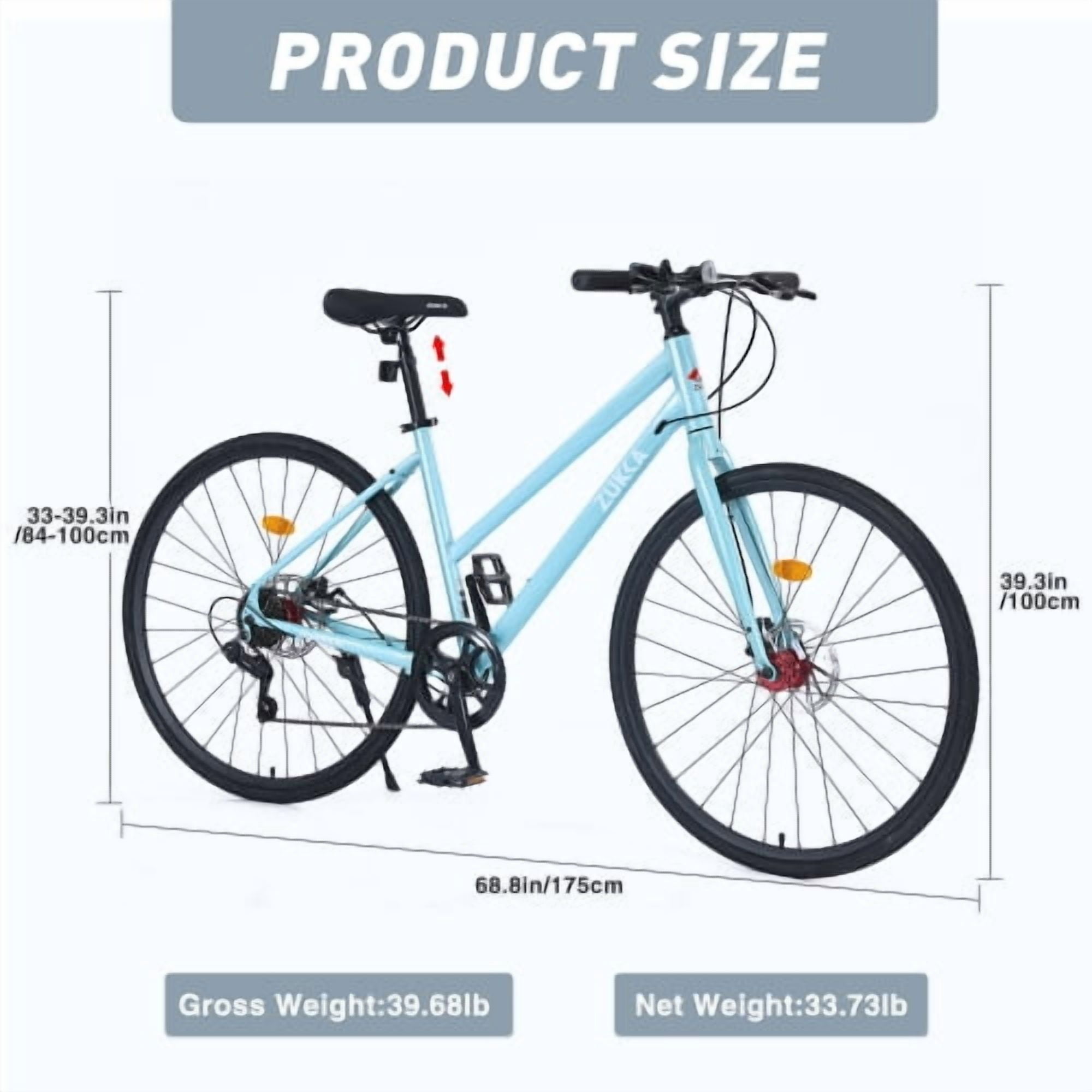 ACE-BIKE 7-Speed Hybrid Road Bike, Dual Disc Brake City Bicycle with Steel Frame and Aluminum Alloy Rim (Light Blue, 700C) 9aim3