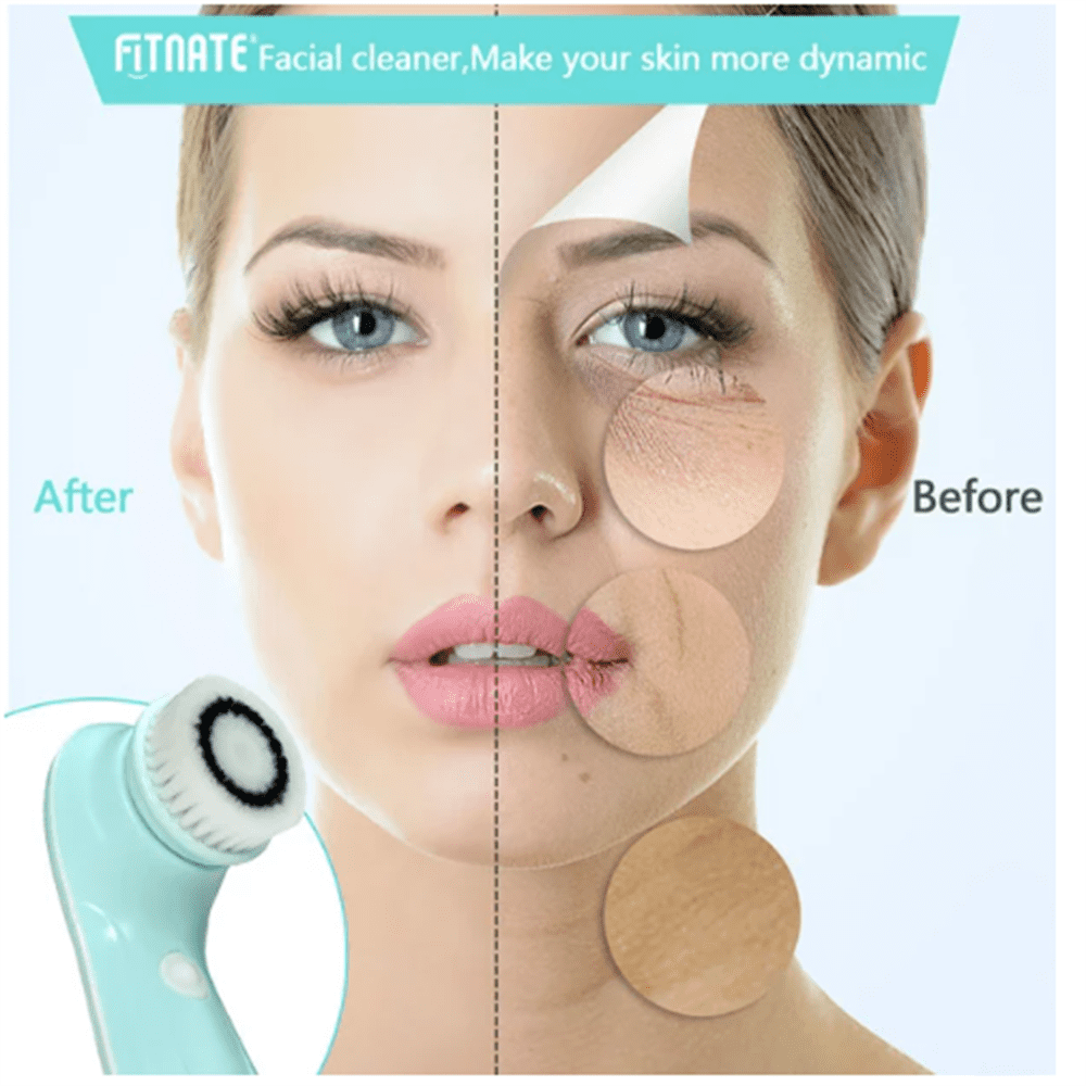 ZOUYUE Electric Facial Cleansing Brush System, Exfoliating Face Scrubber with 3 Rotating Heads for Deep Pore Cleaning (Blue, 1 Set) z3y8y