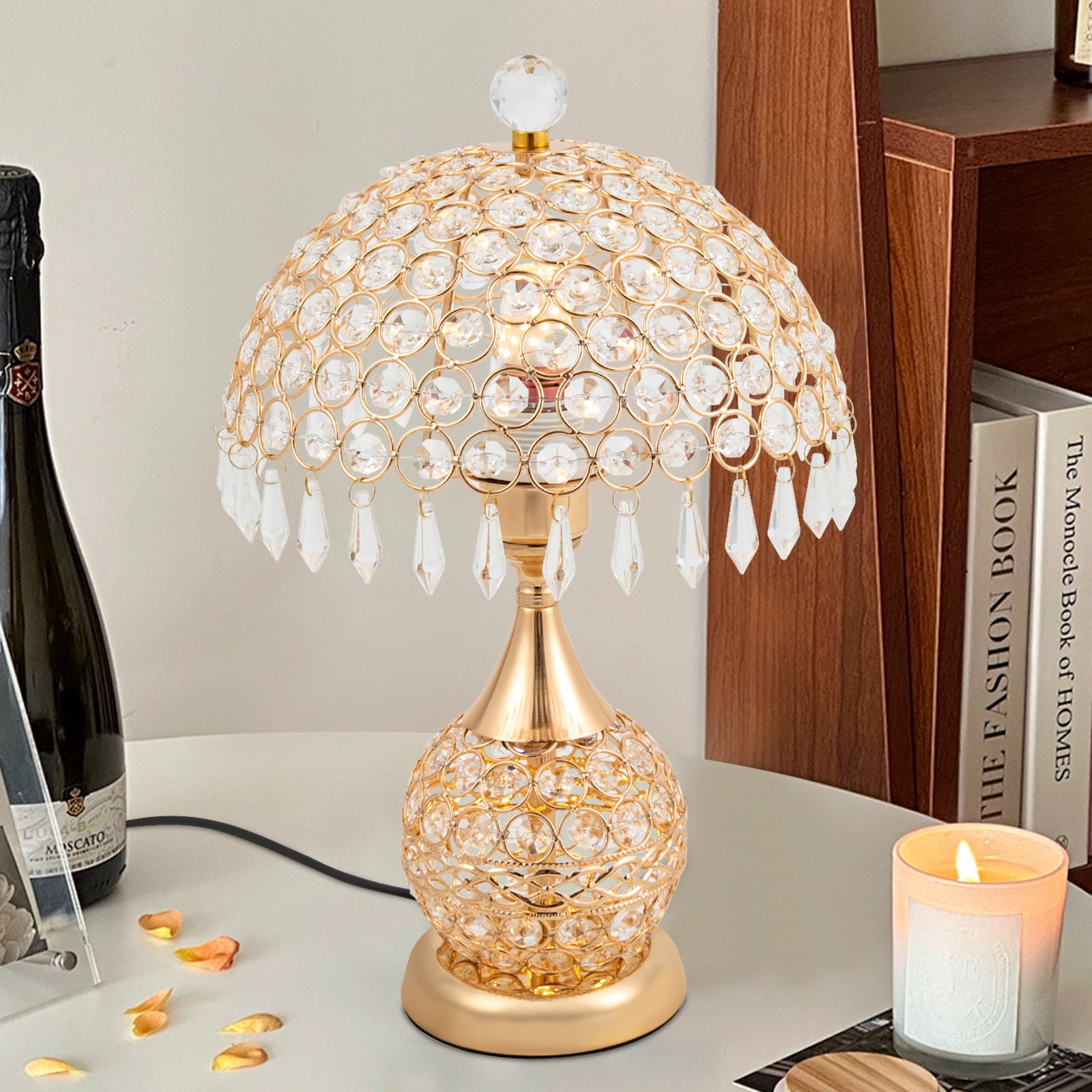 Deluxe Crystal Table Lamp Vintage Bedside Nightstand Desk Light (Gold, 9.84 in x 16.92 in) 04klt