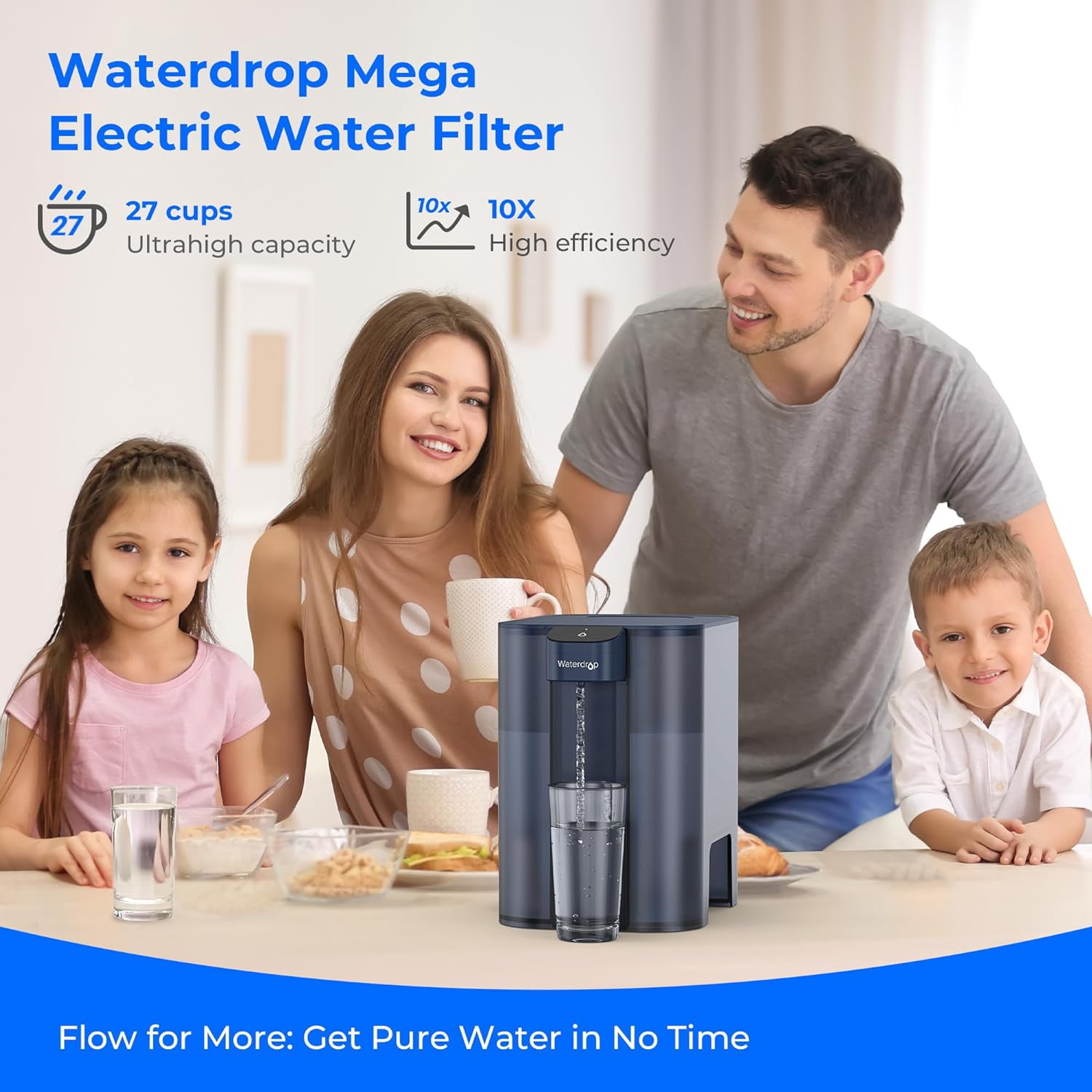 Waterdrop ED04B-L Mega Electric Water Filter Dispenser, Rechargeable Instant Filtration System (Blue, 27-Cup) wtxz0