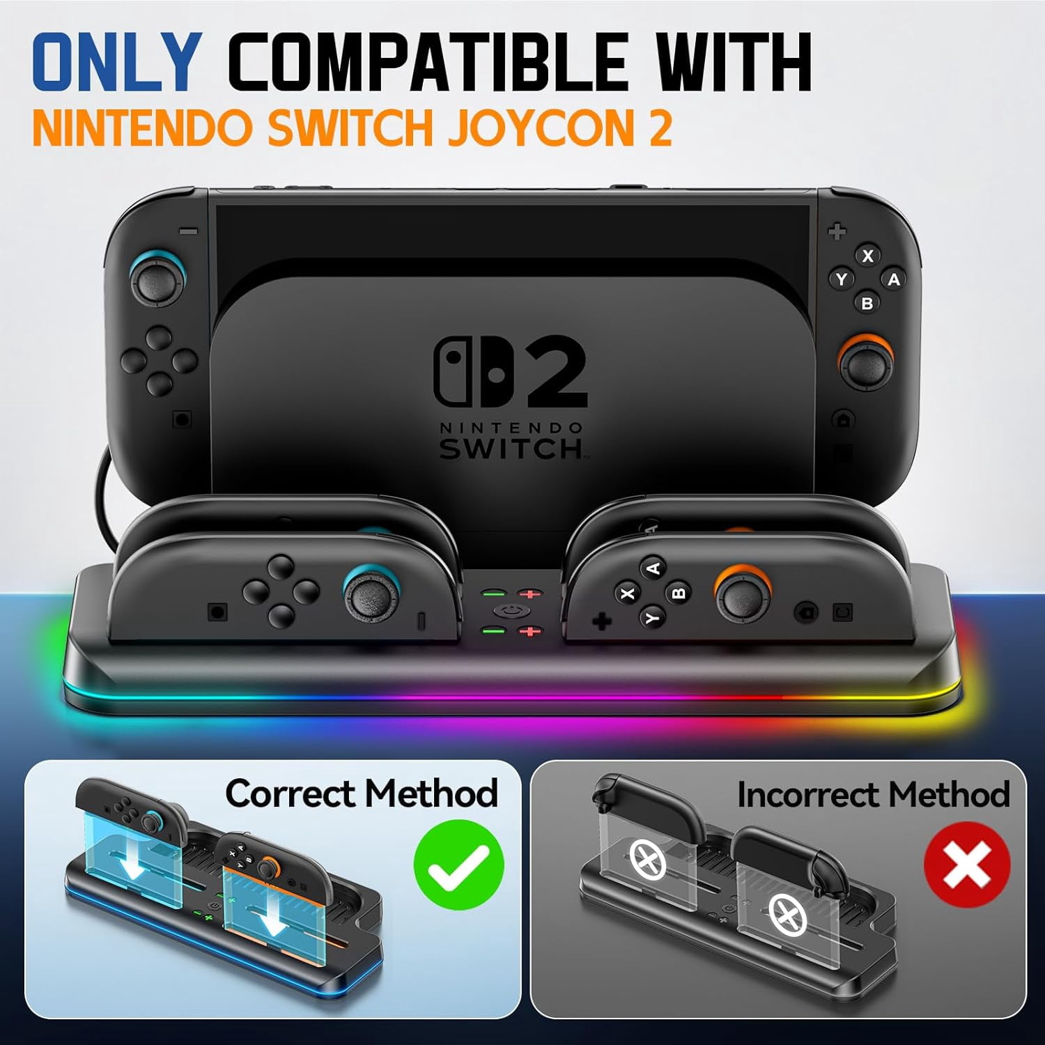 OIVO Controller Charging Dock for Nintendo Switch 2 Joy-Con with RGB Lighting (Black, 11.6 in x 5.6 in x 1.2 in) 9k3eo