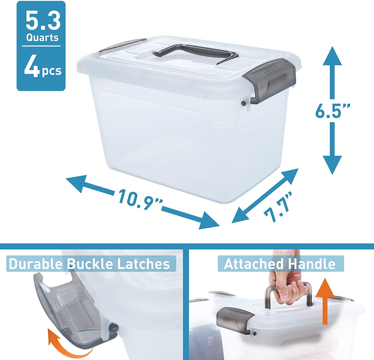 ANYWISH Stackable Storage Bins with Lids and Handle Latches (Clear, 5.3 Qt, 4 Pack) g4lii