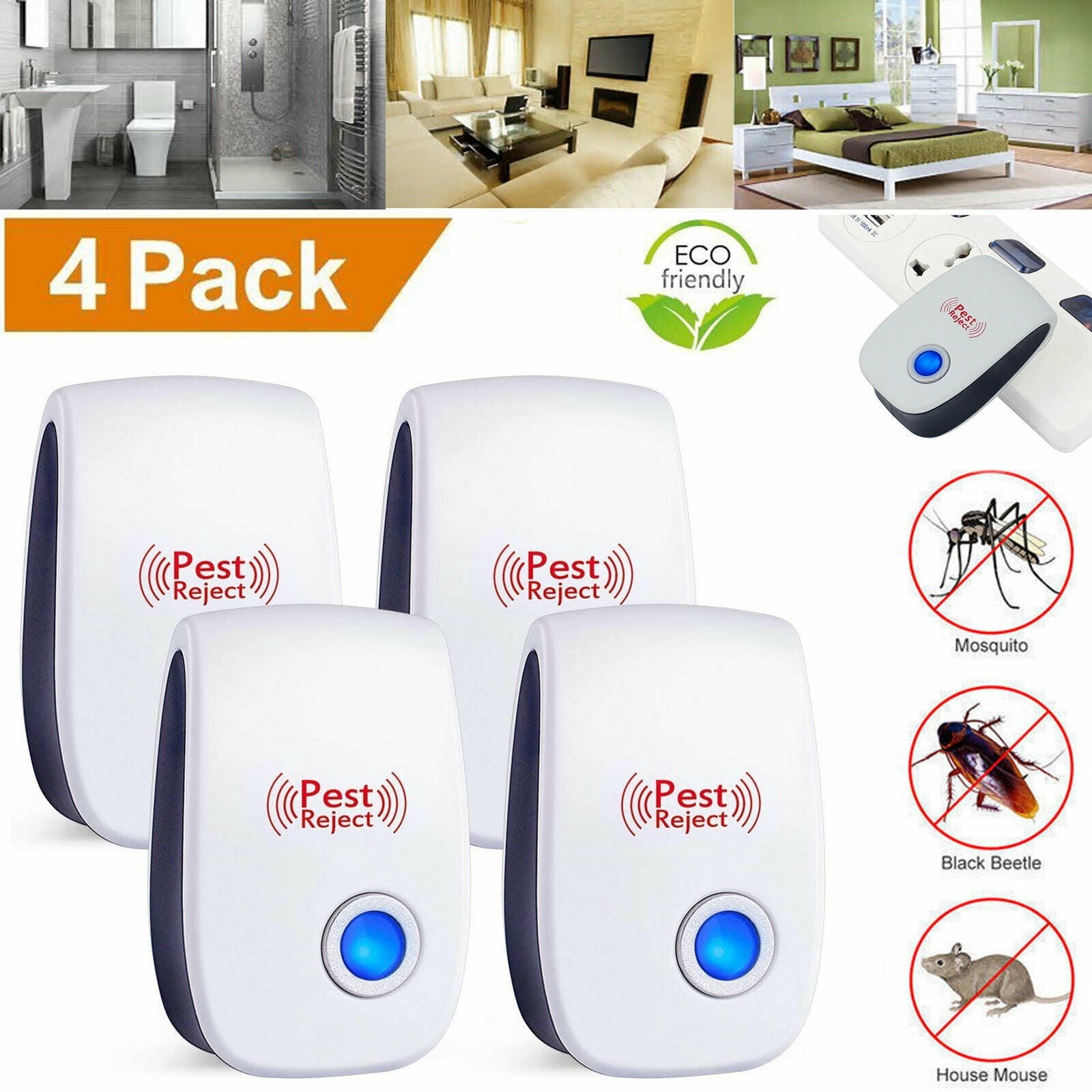 CURUK Ultrasonic Pest Repellent Device, Silent Electronic Rodent Control (White, 4 Pack) k0x24