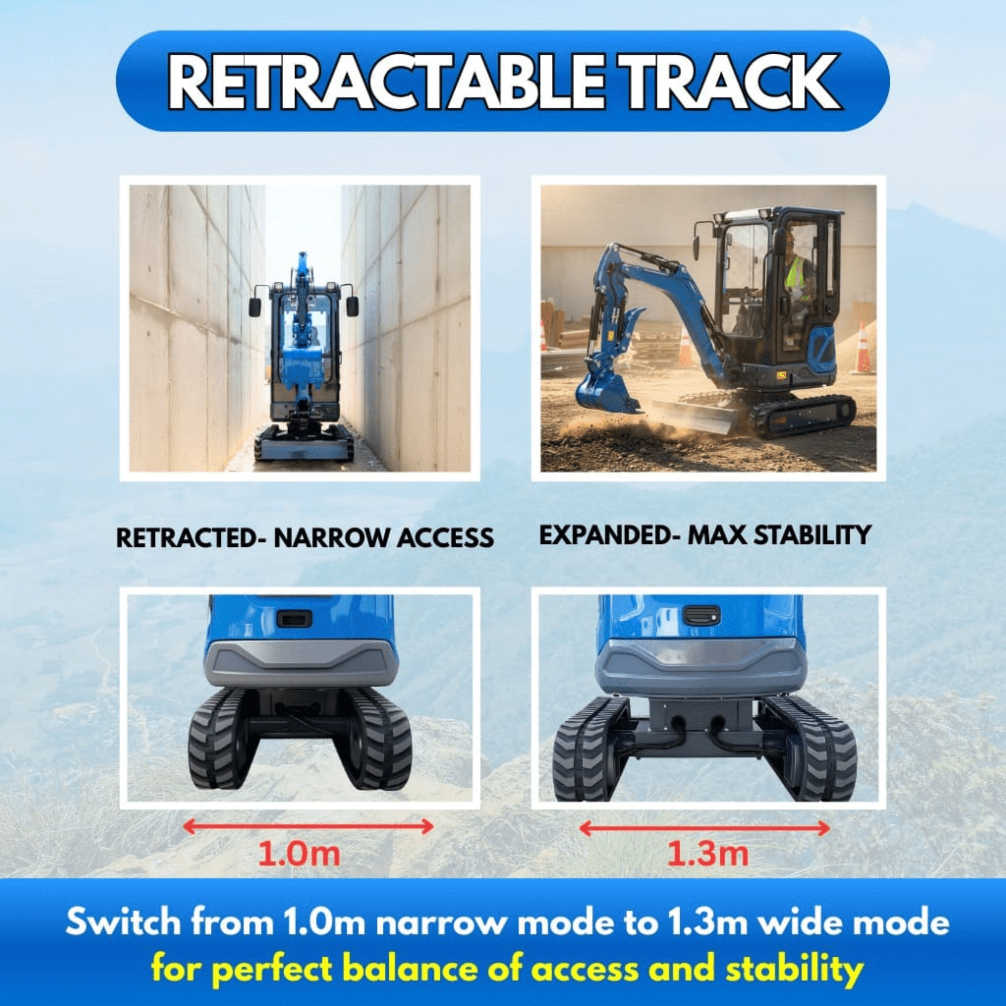 TYPHON Terror XIX Prestige Mini Excavator, Kubota D902 Engine, Retractable Tracks, A/C Cabin (Blue, 4200 lb) z1gue