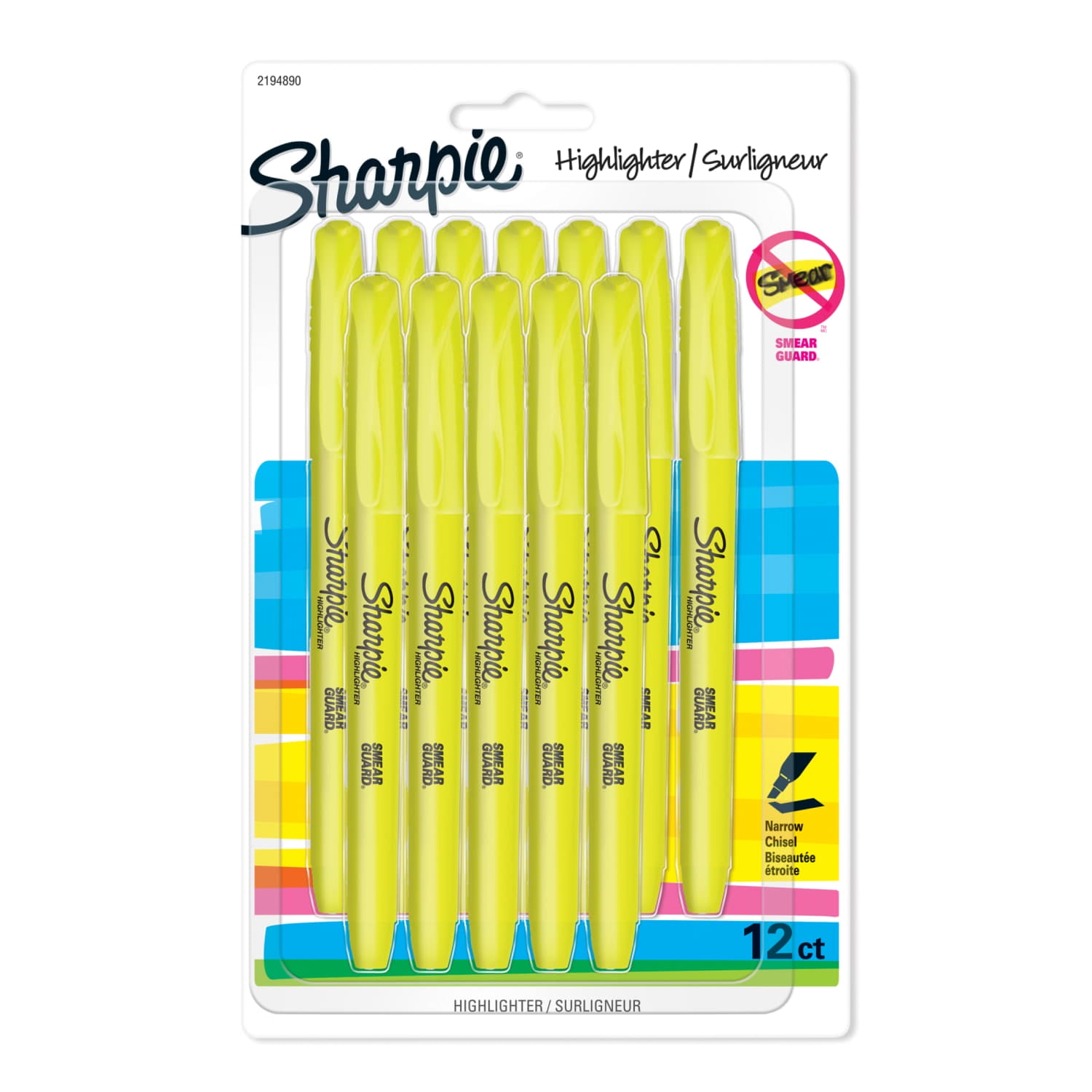 Sharpie Pocket Highlighters, Chisel Tip, Smear-Resistant Ink (Fluorescent Yellow, 12 Count) u45yv