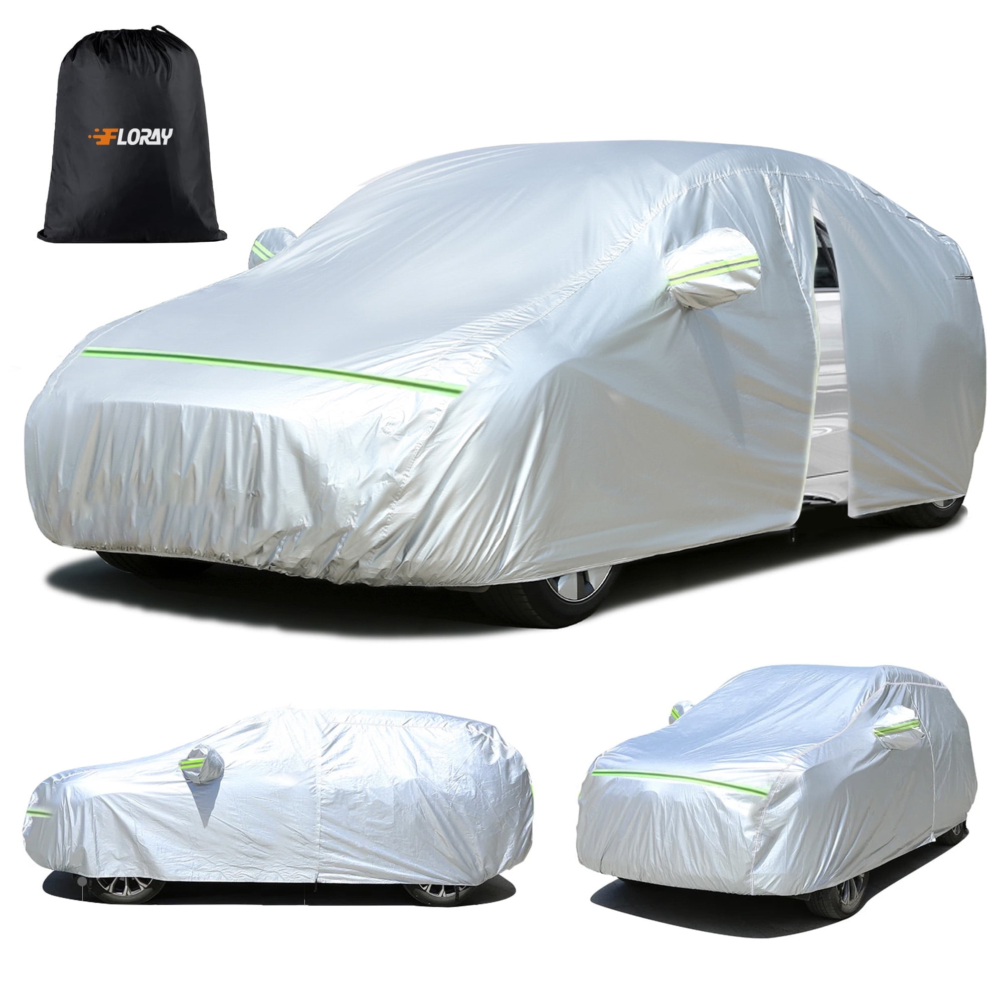Floray All-Weather Waterproof Car Cover with Zipper Door (Silver, 193 in L x 59 in W x 47 in H) 7gidv