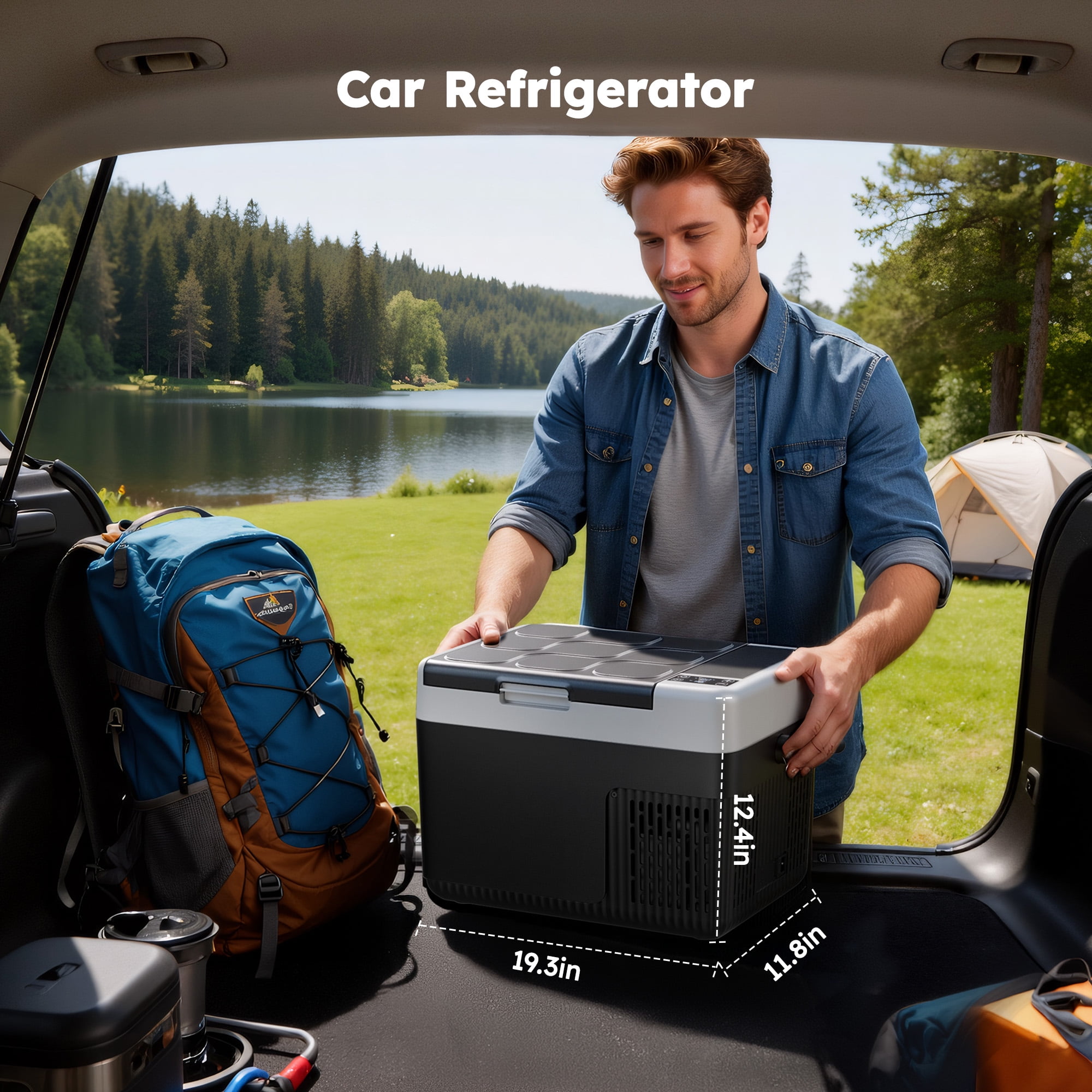 SIMZLIFE 12V Portable Car Refrigerator, Electric Cooler and Freezer for Camping and Travel (Black, 12 qt) 030x1