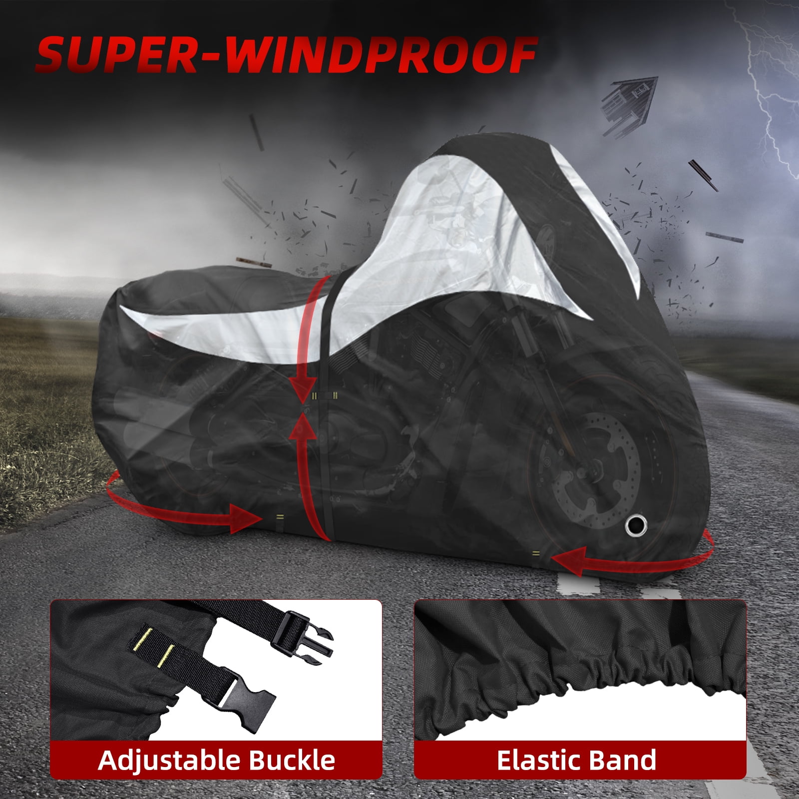Zenicham 600D Motorcycle Cover Heavy Duty Waterproof Outdoor Storage Shield (Black, 96 in) zdcvx