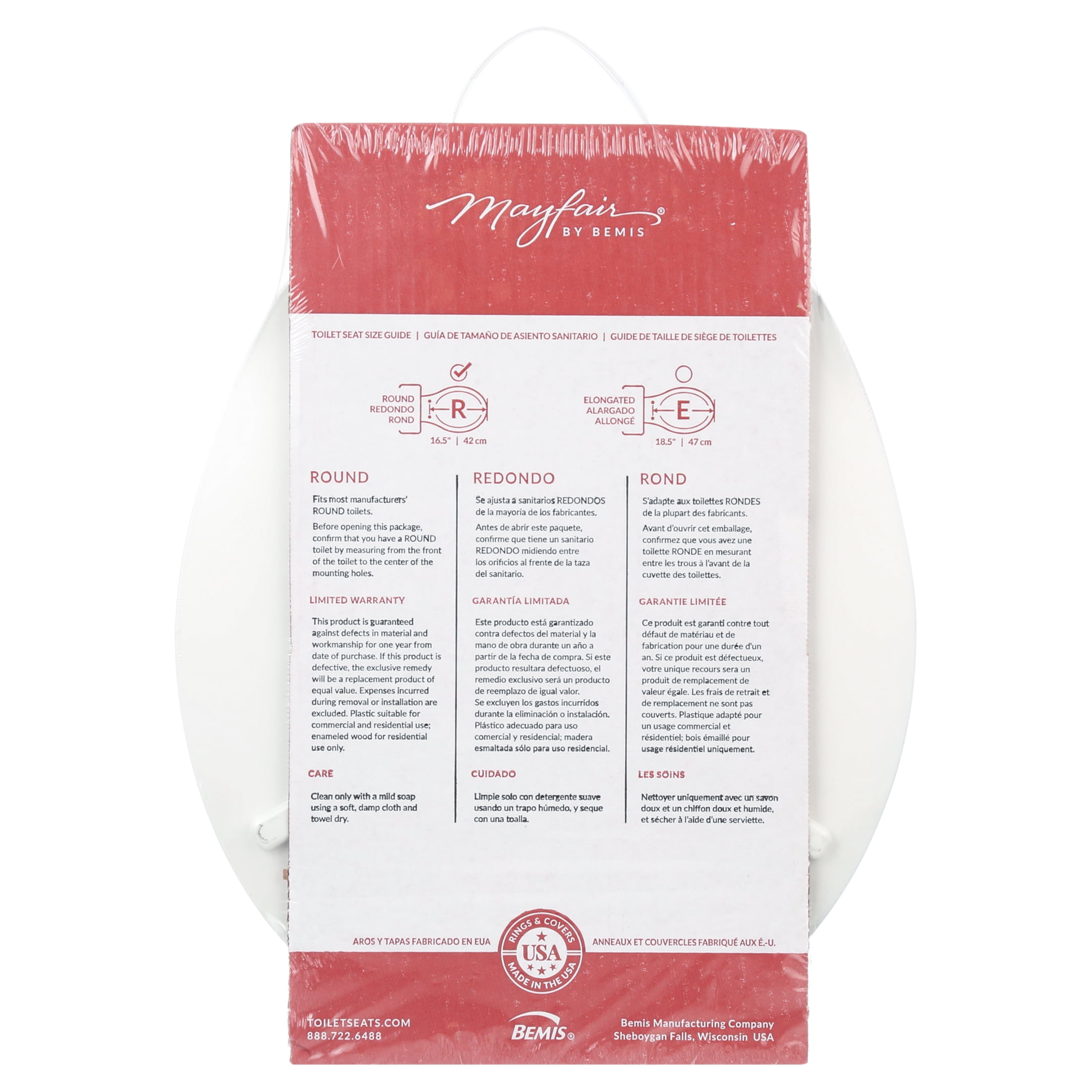 Mayfair Round Enameled Wood Toilet Seat with Easy-Clean Hinge (White, 16.5 in) 3ae82