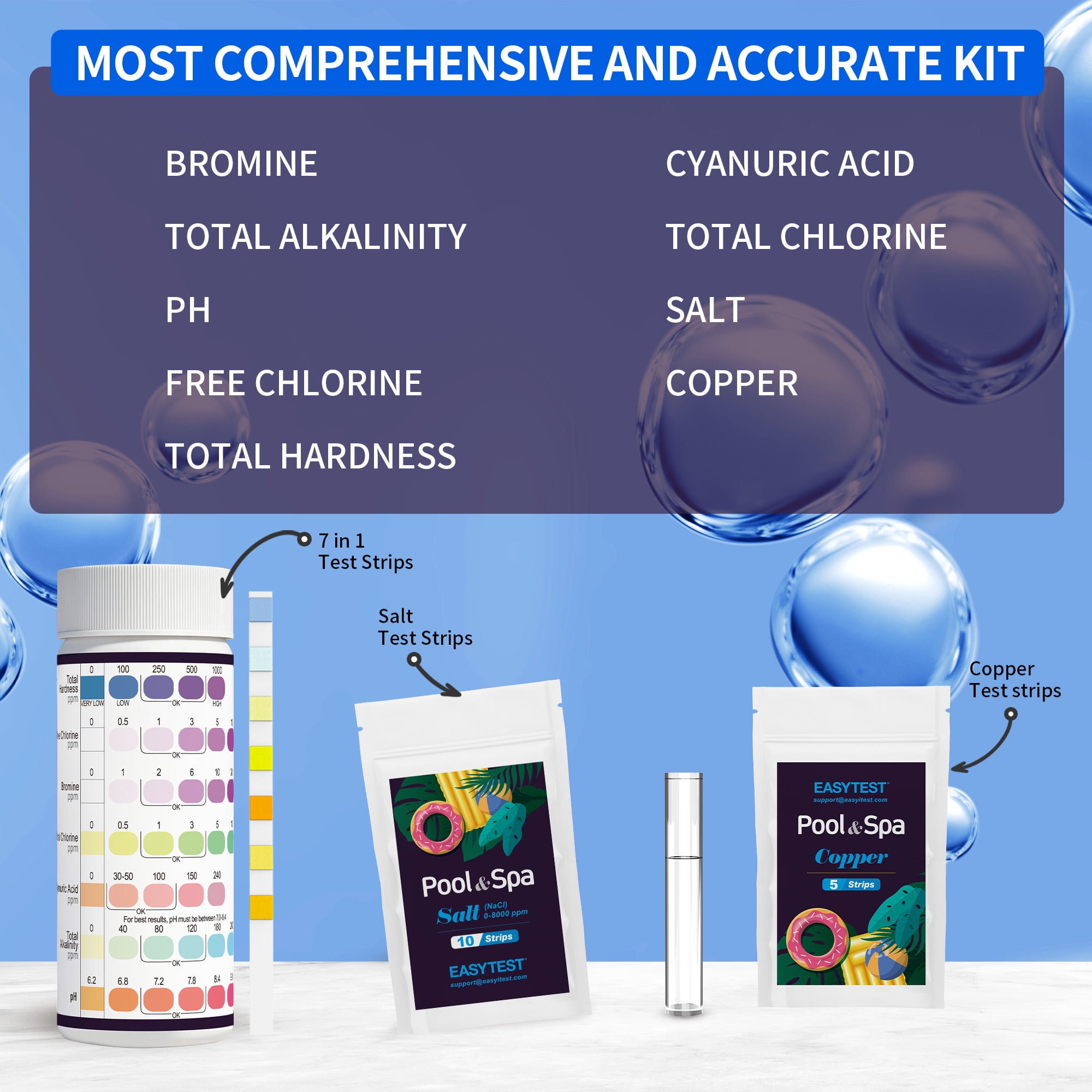 EASYTEST 9-Way Pool Test Strips for Swimming Pool, Hot Tub, and Spa Water Quality Monitoring (165 Strips) wujwm